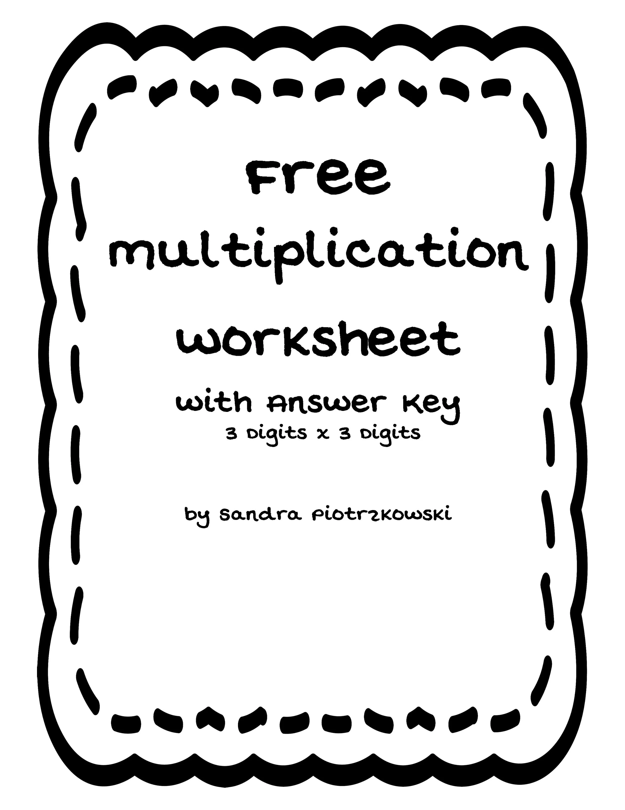 Free Instant Download Multiplication Math Worksheet with Answer Key