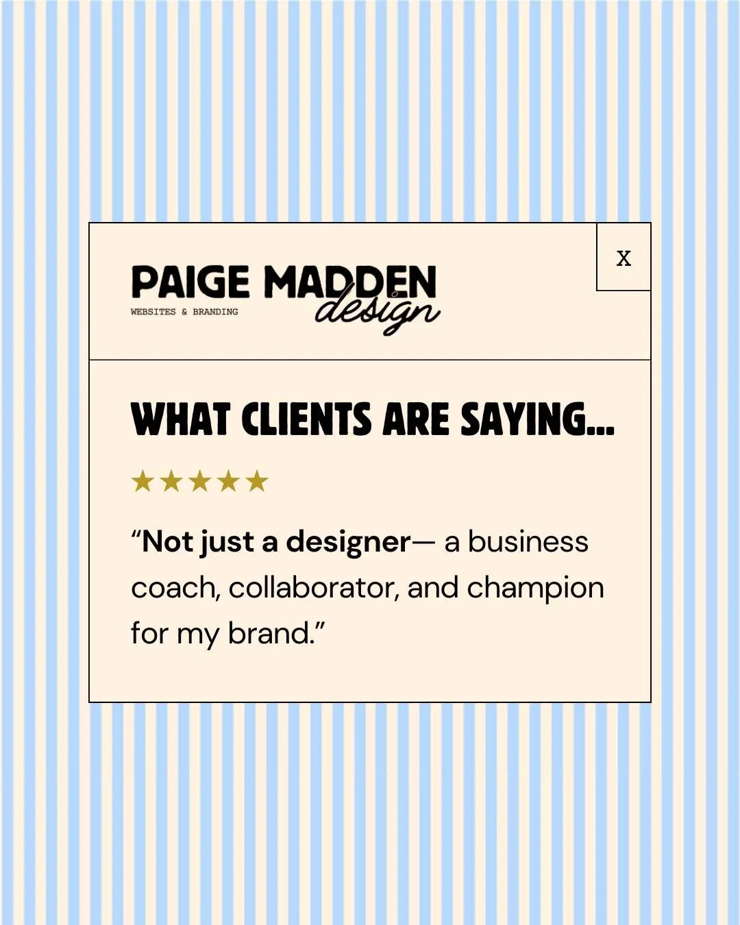 What clients are saying about @paige.madden.design

#branddesigner #webdesigner #creativeentrepreneur #designstudio #visualidentitydesign