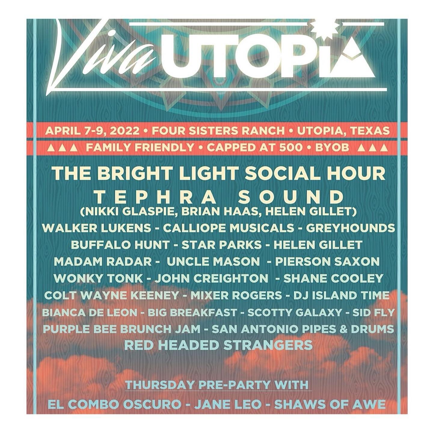 Do you have your tickets yet??? This weekend is going to be a sweet getaway out in Utopia, TX 🌵🌼 i am excited to play alongside some of Austin&rsquo;s finest ( we play Friday Evening )🌵🌼 @utopiafest 
i know it&rsquo;s Monday but i am already thin