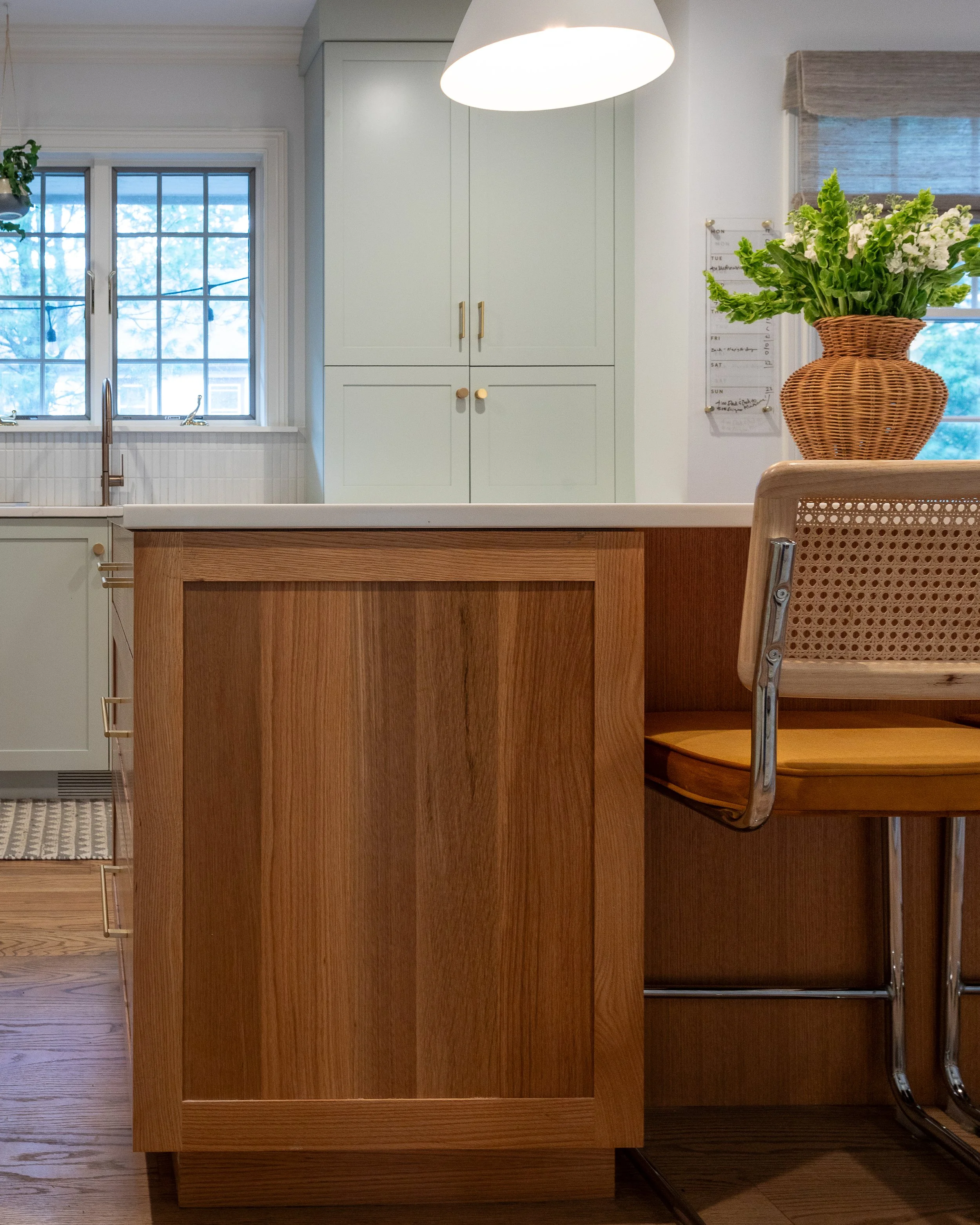 the light wood base of an island