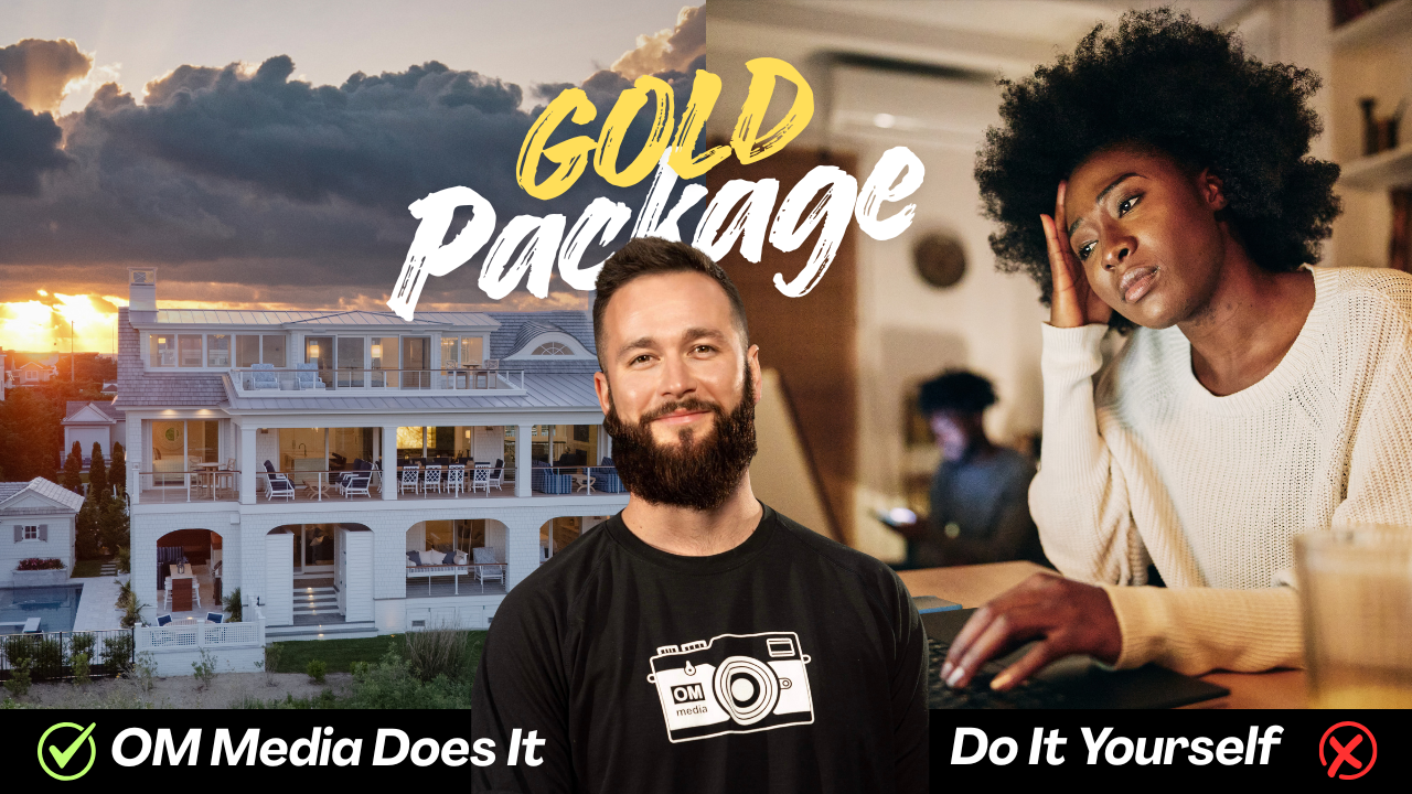 Golden silk fabric background with white handwritten style text that says 'GOLD PACKAGE'.