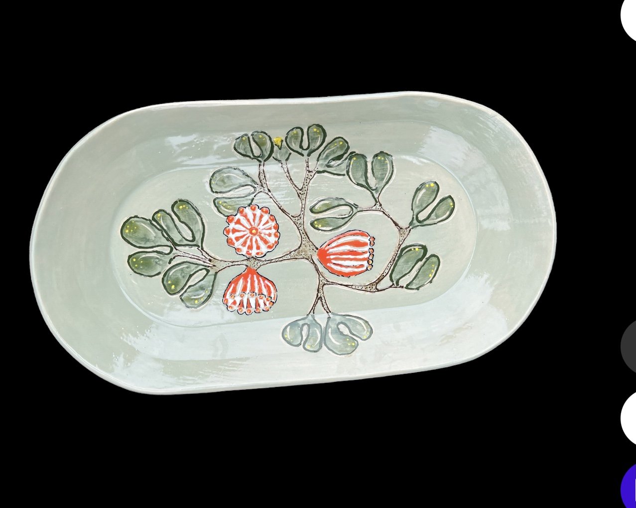Serving oblong bowl, green and orange