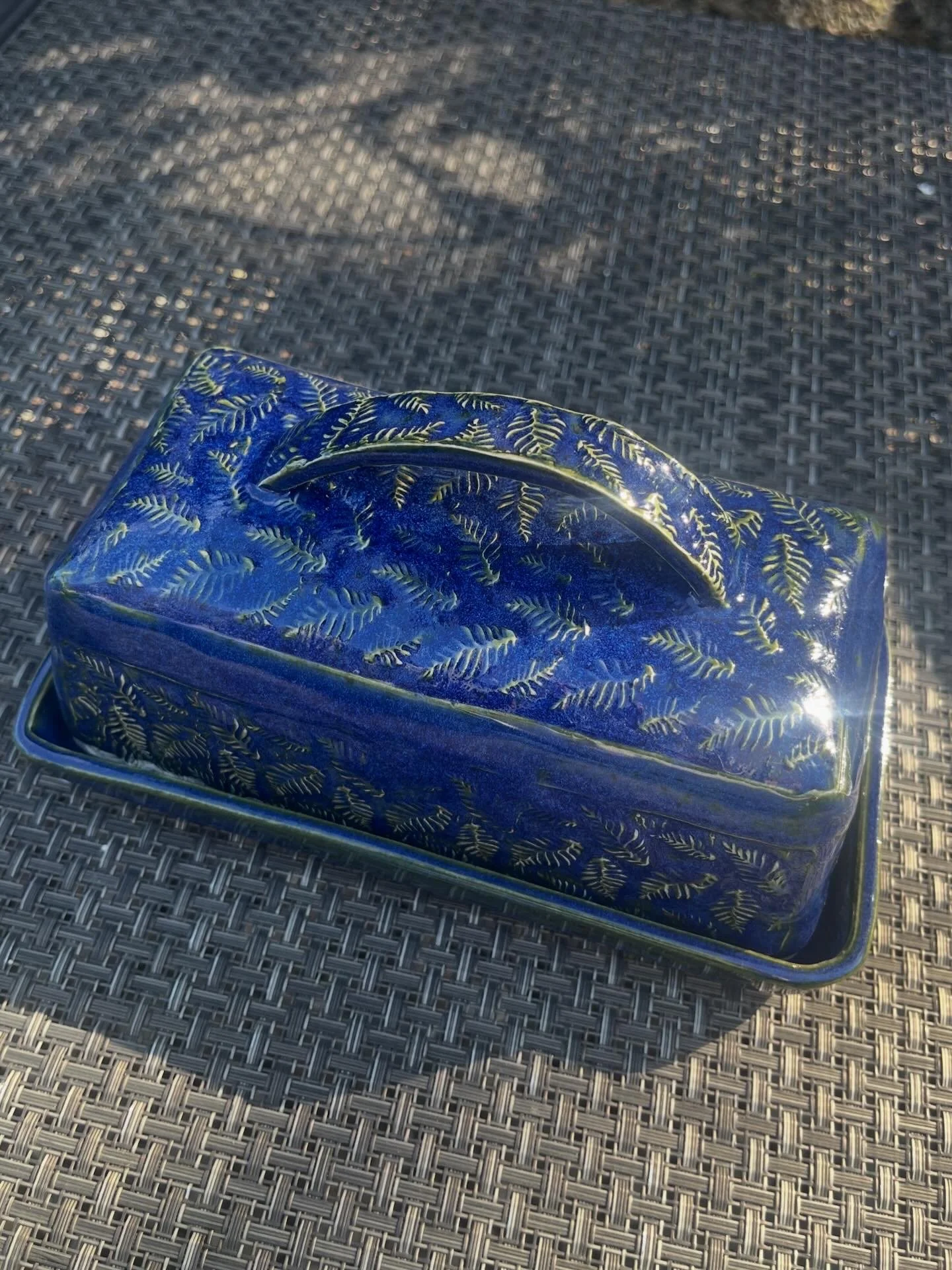 Large blue butter dish