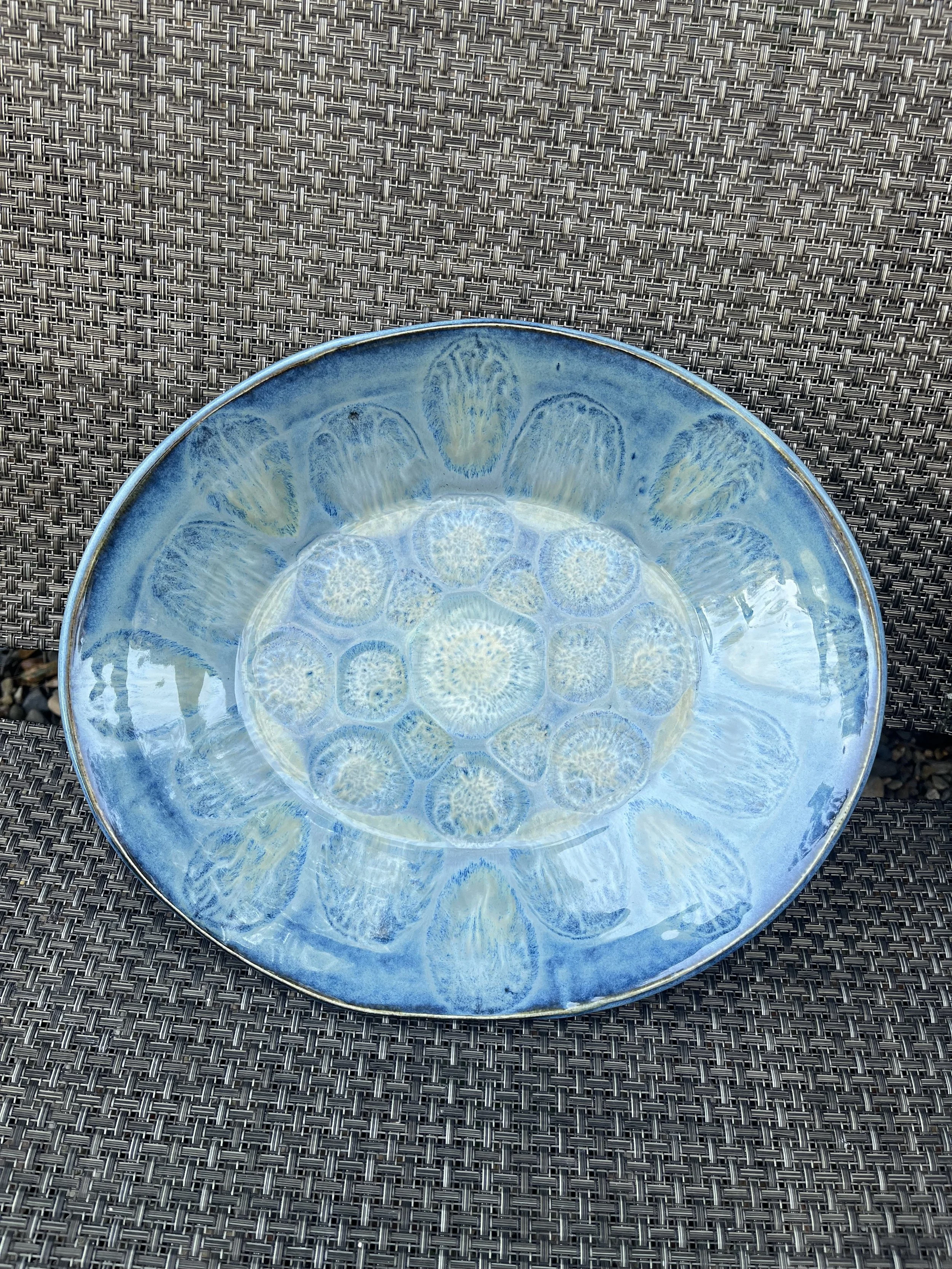 Large blue peacock bowl