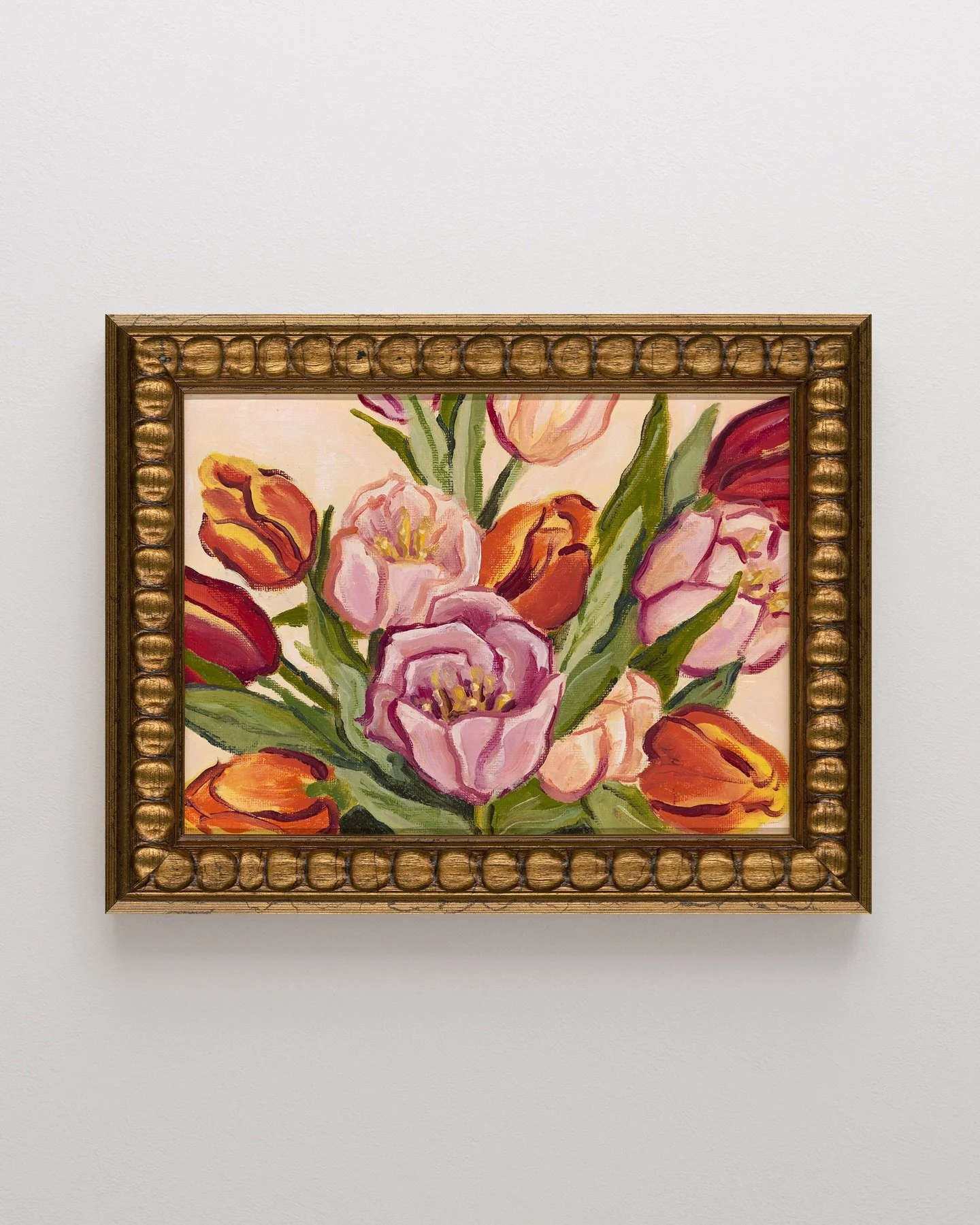 Tulips of Orquevaux, 2025
11x9&rdquo;
Oil on canvas, custom frame

Painted during my artist residency in France where I lovingly practiced florals for the first time ❀