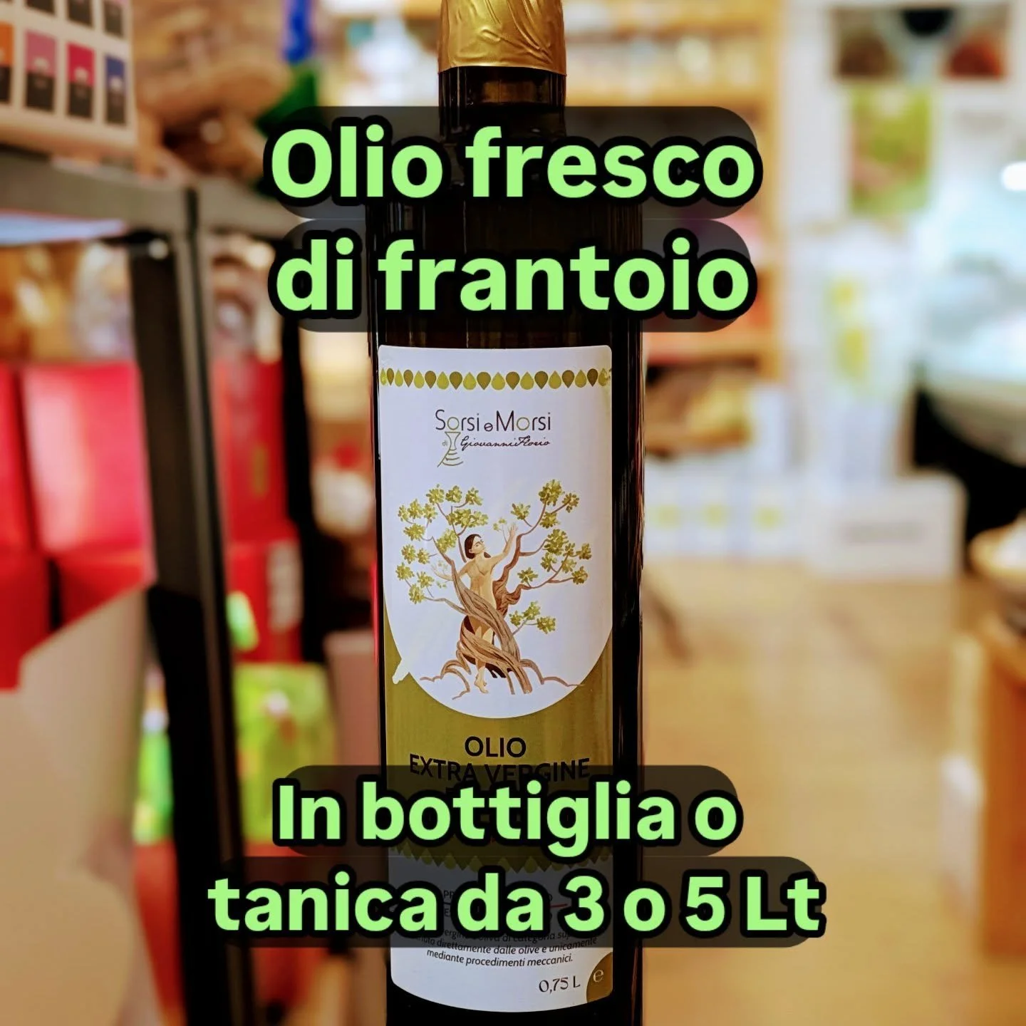 Olio NOVELLO selezionato da Sorsi e Morsi. Prodotto in Puglia.
Due tipologie:
- Classico, fruttato delicato 
- Coratina, fruttato intenso
Bottiglia da 750ml
Tanica da 3Lt
Tanica da 5Lt
A partire da &euro;12,60/LT