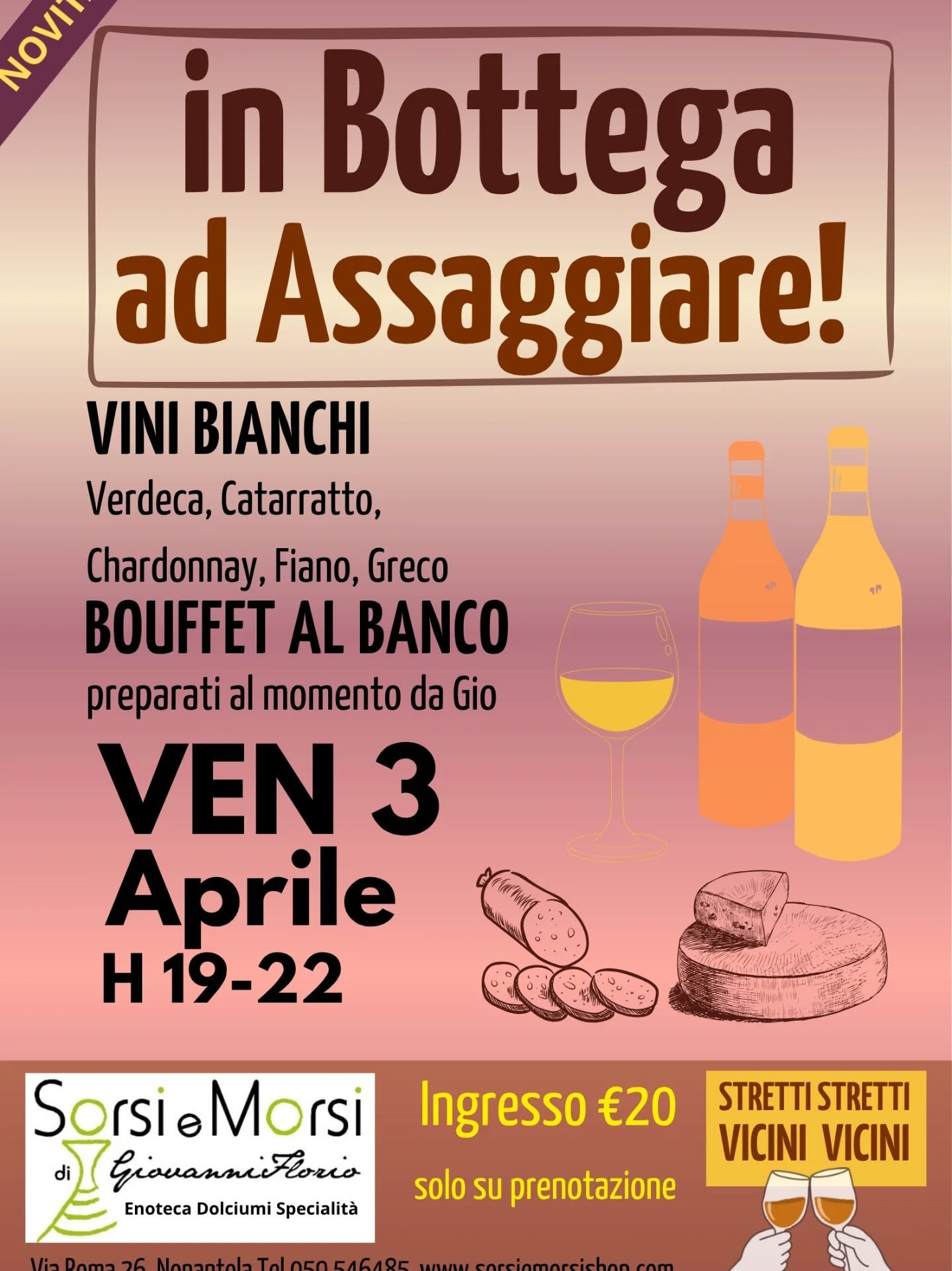 In Bottega ad Assaggiare! Stretti stretti ma vicini vicini. 5 vini bianchi da scoprire. Prenota!