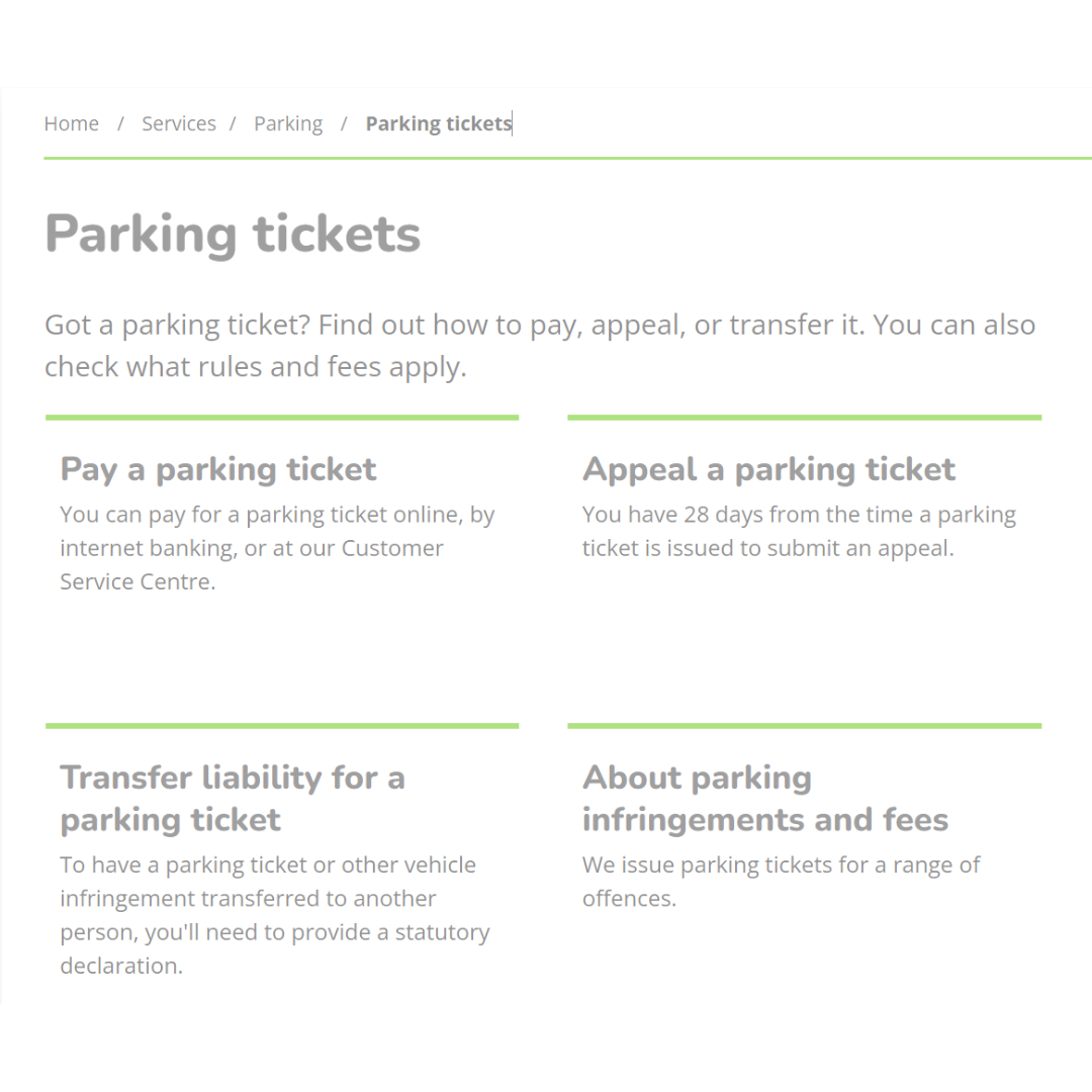       
  
    Making it easier to pay parking fines  Palmerston North City Council has cleaned up their webpage on parking fines.&nbsp;  It's a finalist for the Best Plain Language Turnaround at this year's Awards, the category for documents that hav