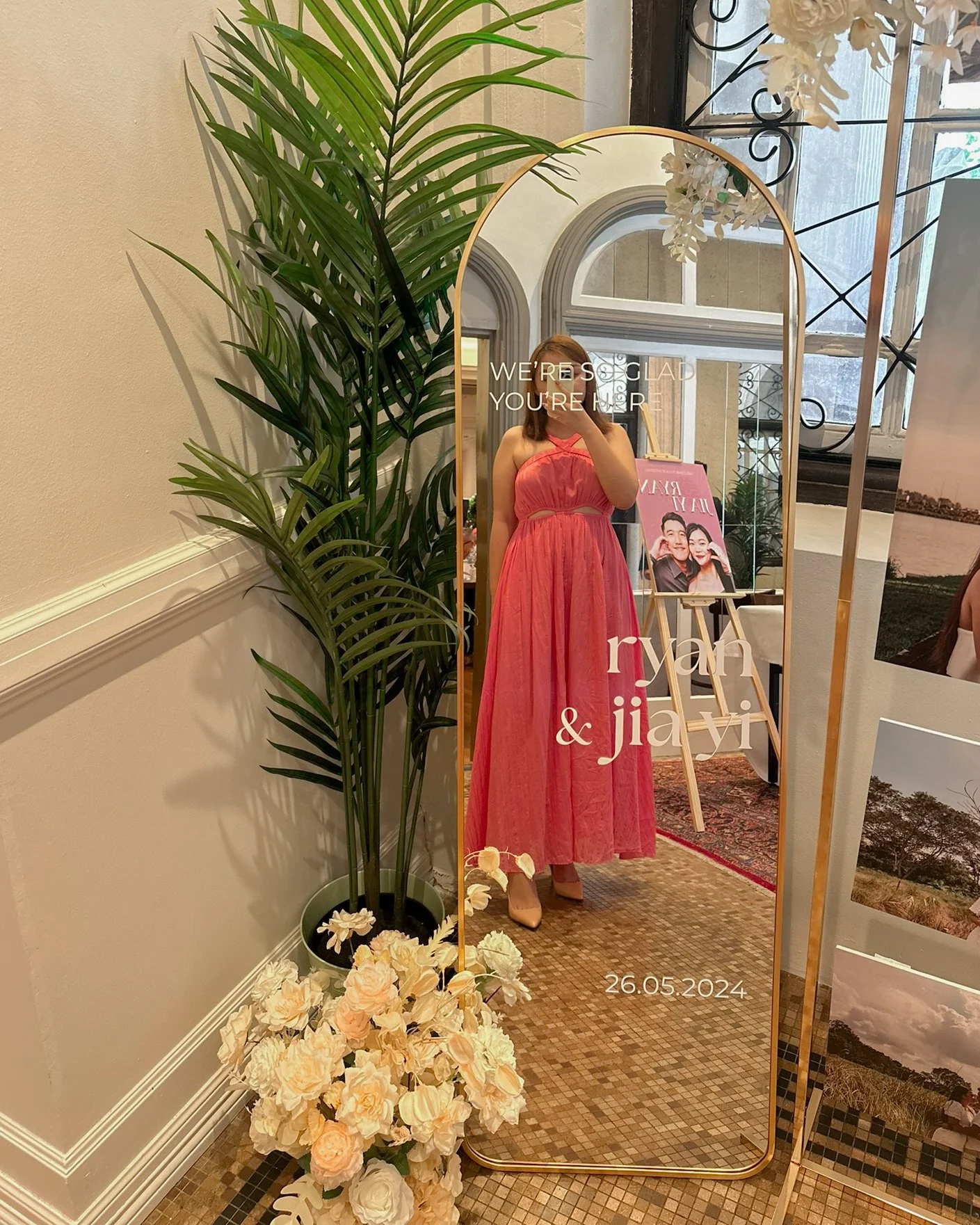 Mirror signage for a wedding solemnisation ROM in Singapore at The Masons Table