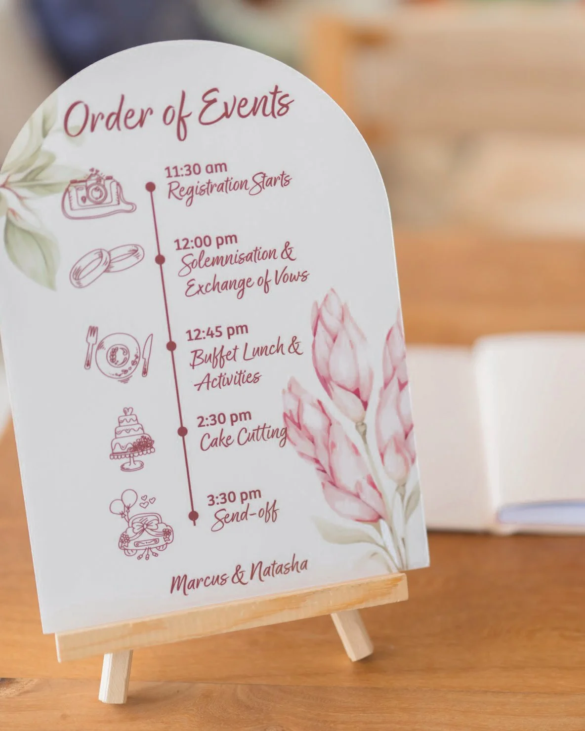 Faux floral arrangement and decal on window at Fico East Coast Park for a wedding celebration and photo spot