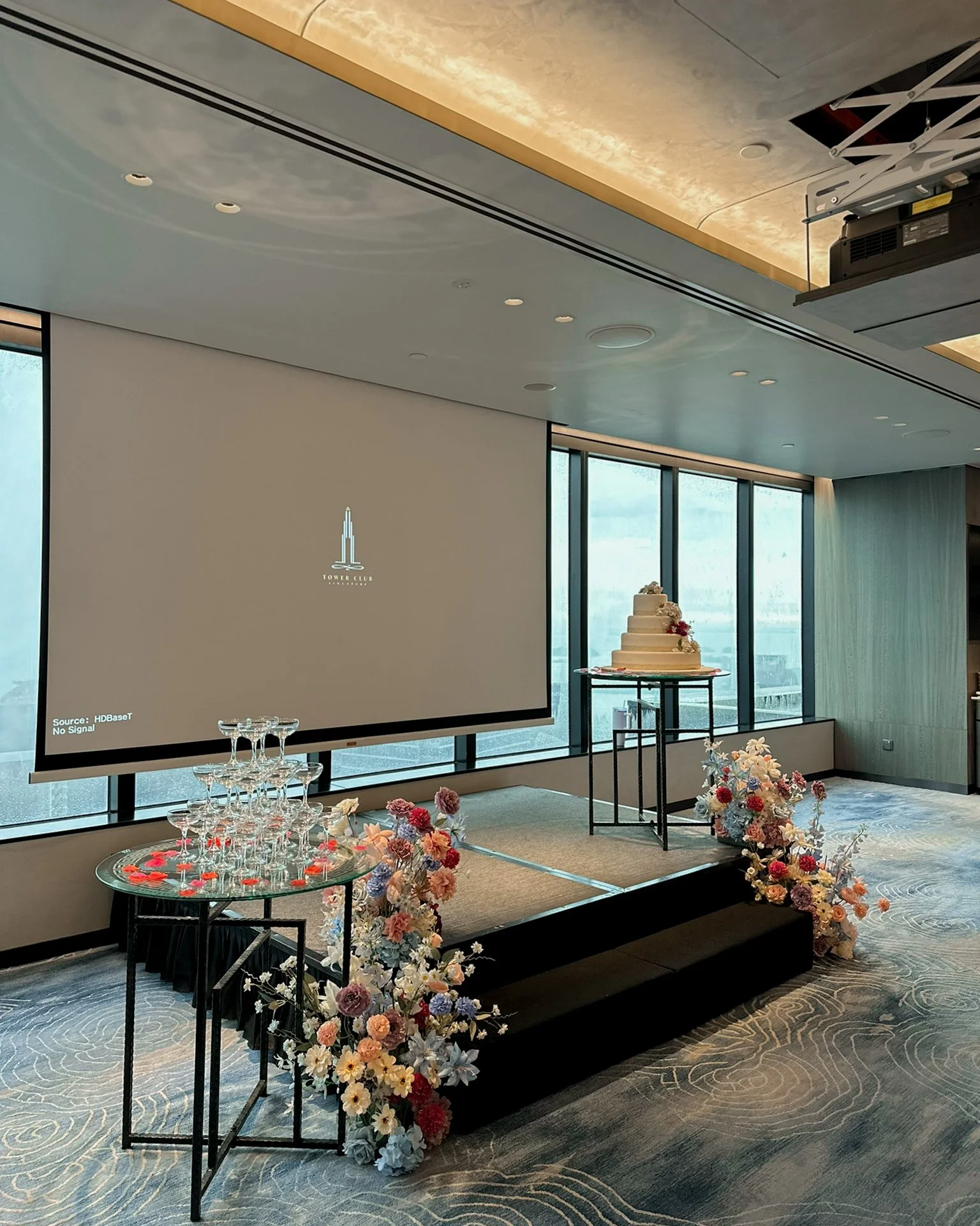 Repurposed flowers faux floral hedge for a stage decoration at tower club singapore ba xian restaurant