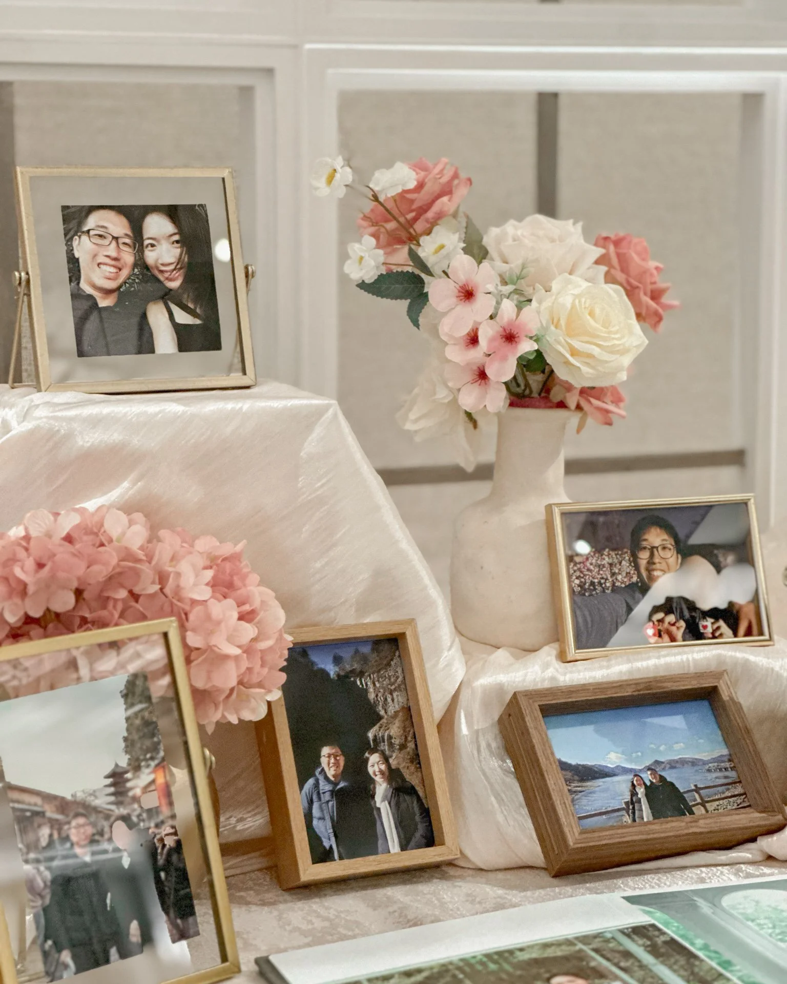 Photo display table reception table for a wedding reception in Mandarin Oriental