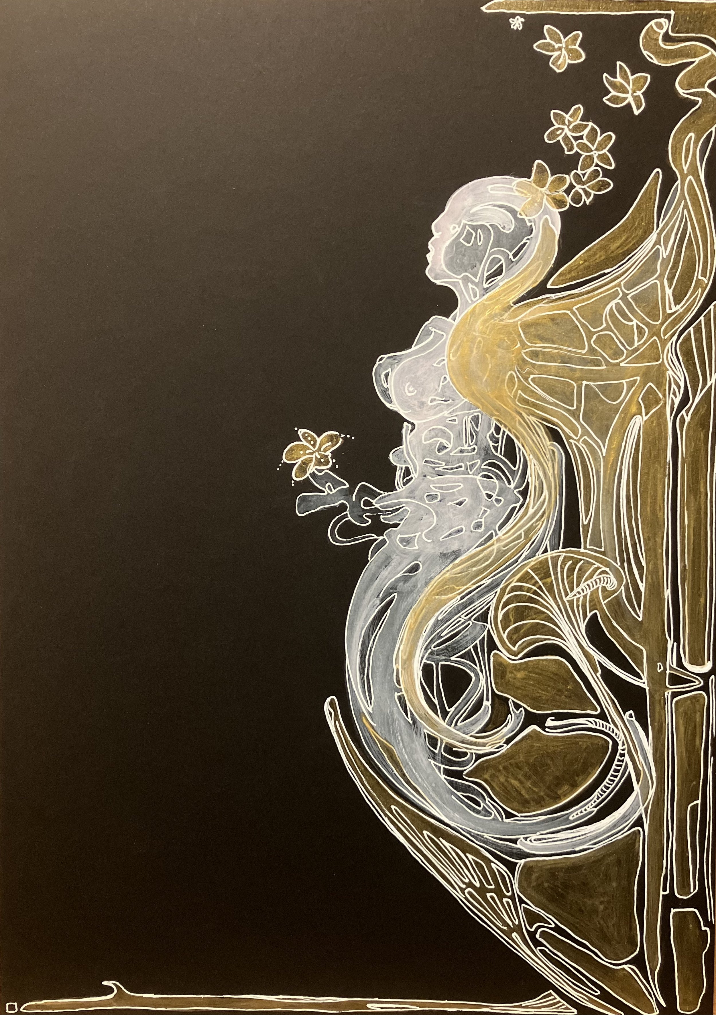 Q U E E N O F P E A C E / ink on Fabriano Black Paper / 29,7cm x 42cm /2023