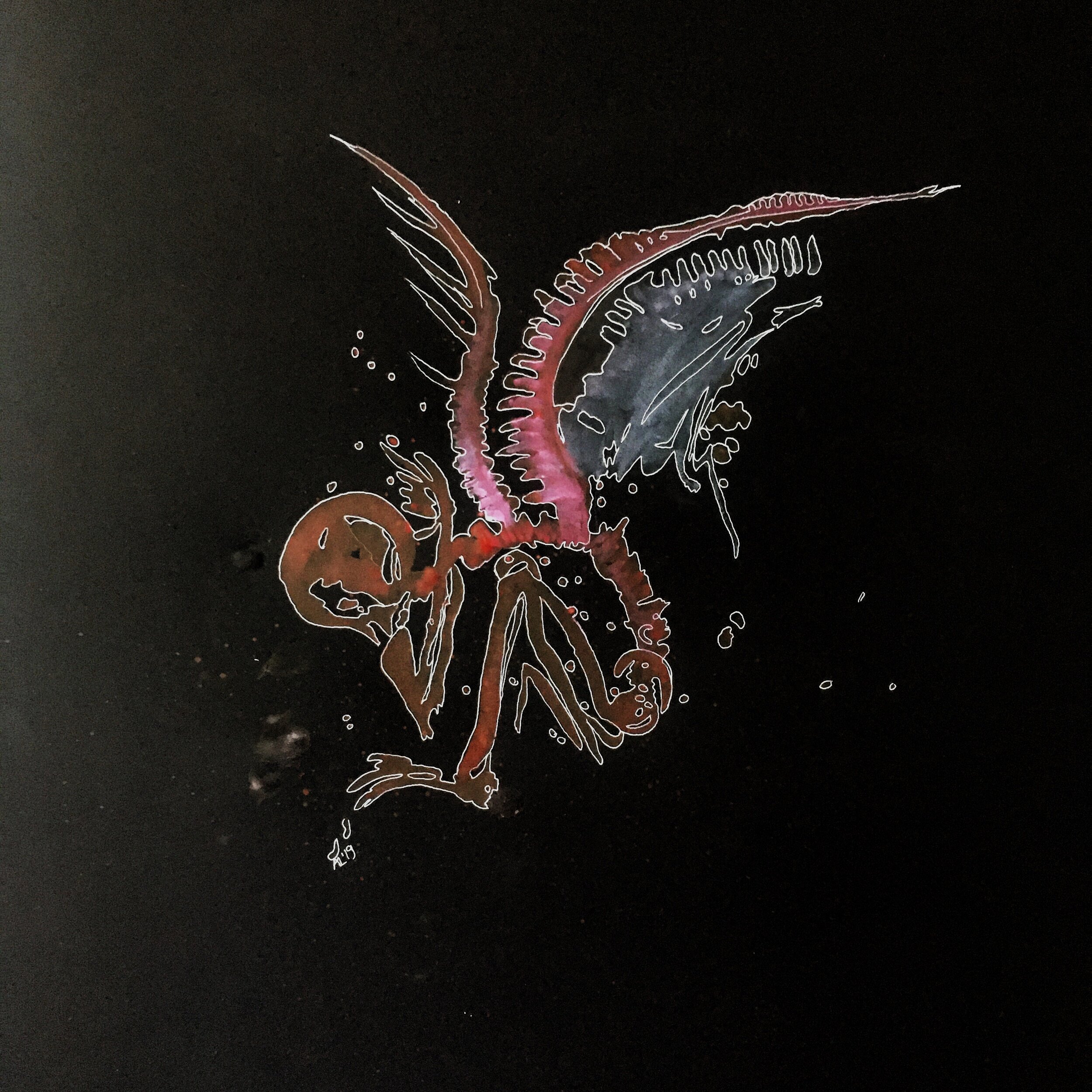 L O K I / / Ink and Pigment on acid free Fabiano Black/Black Paper / 42cm x 59,4m / 2019
