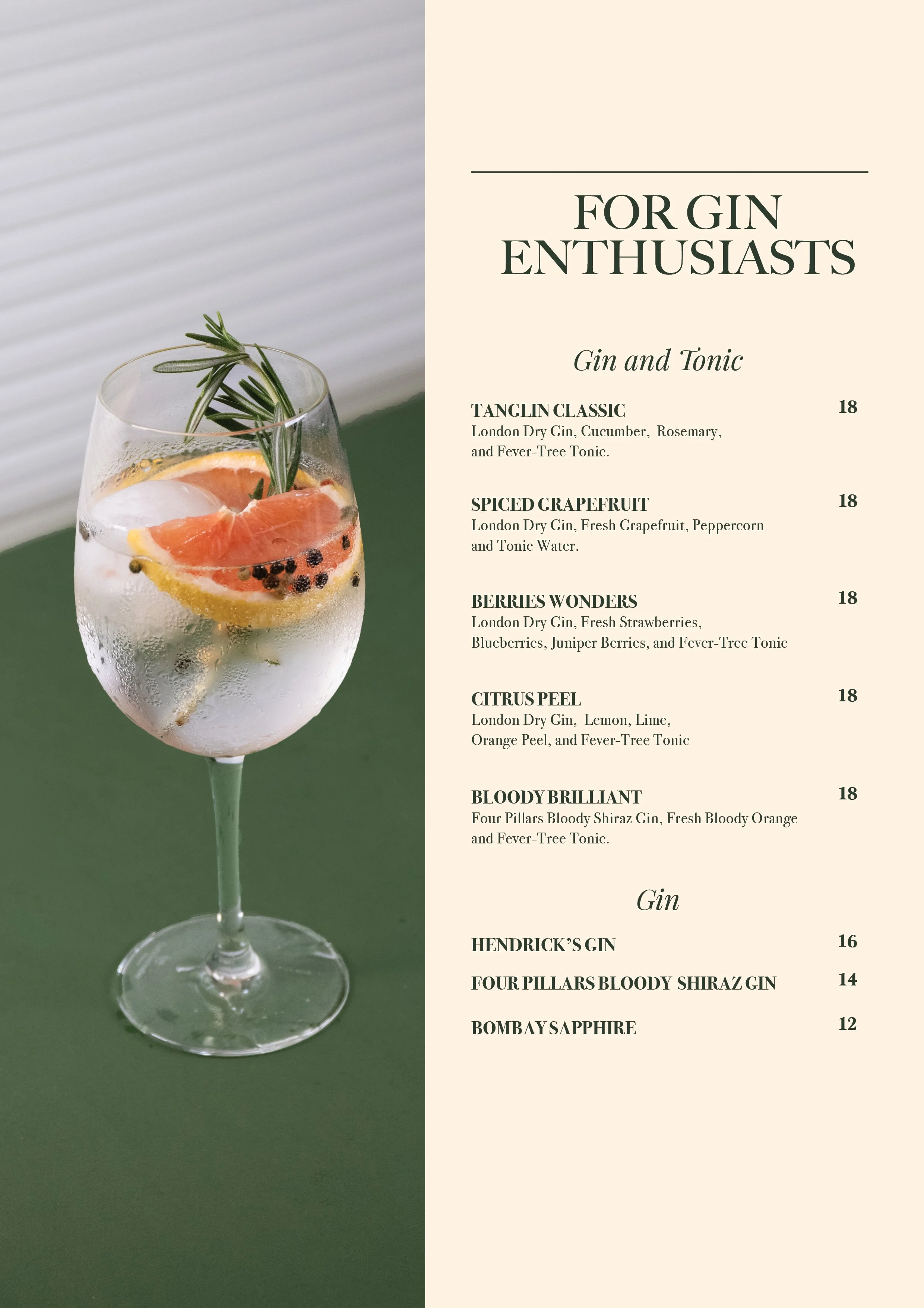 Alcoholic Beverages Menu