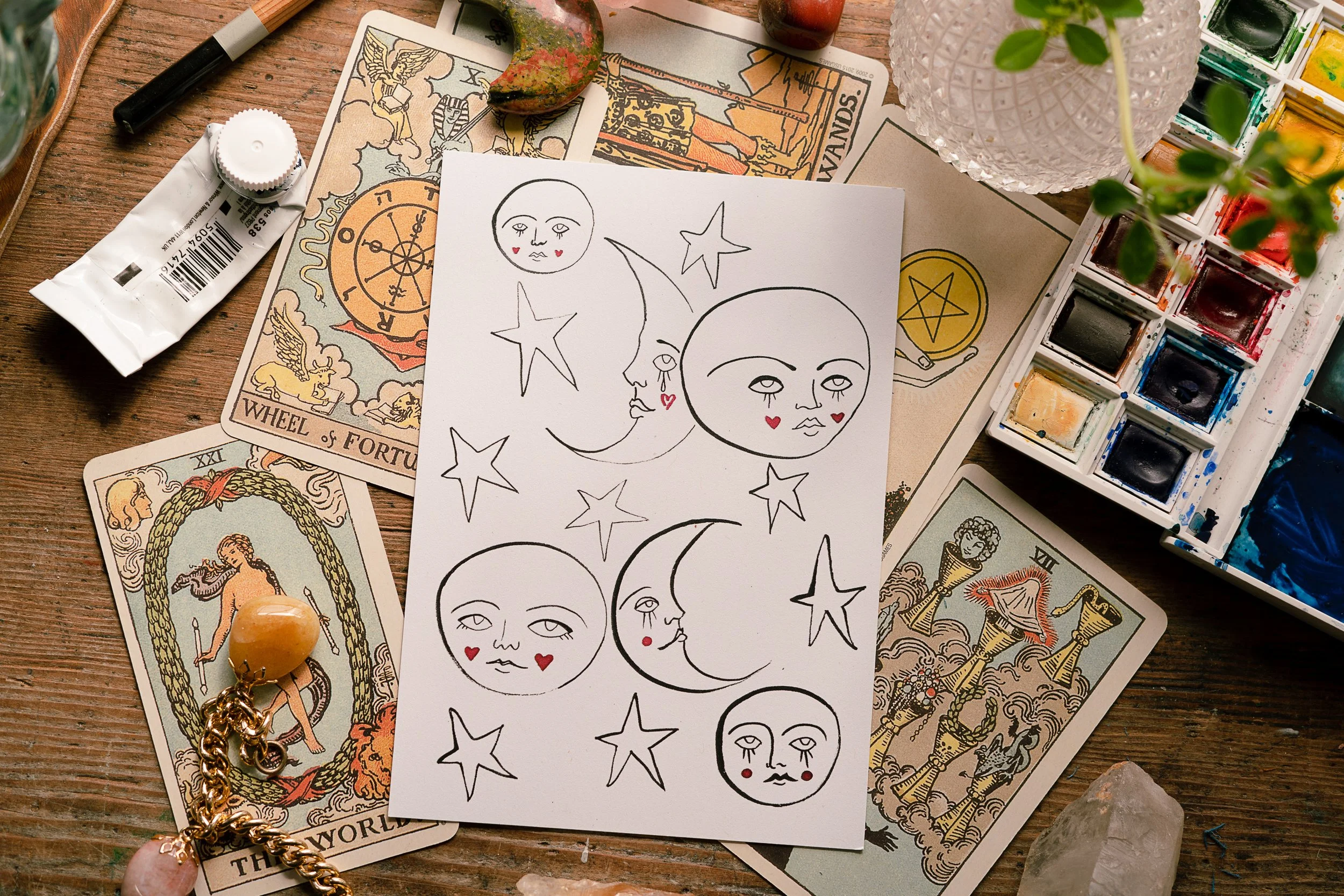 Moon and Stars Party with Hearts Postcard