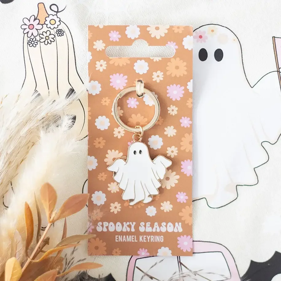 Spooky Season Groovy Ghost Halloween Keyring
