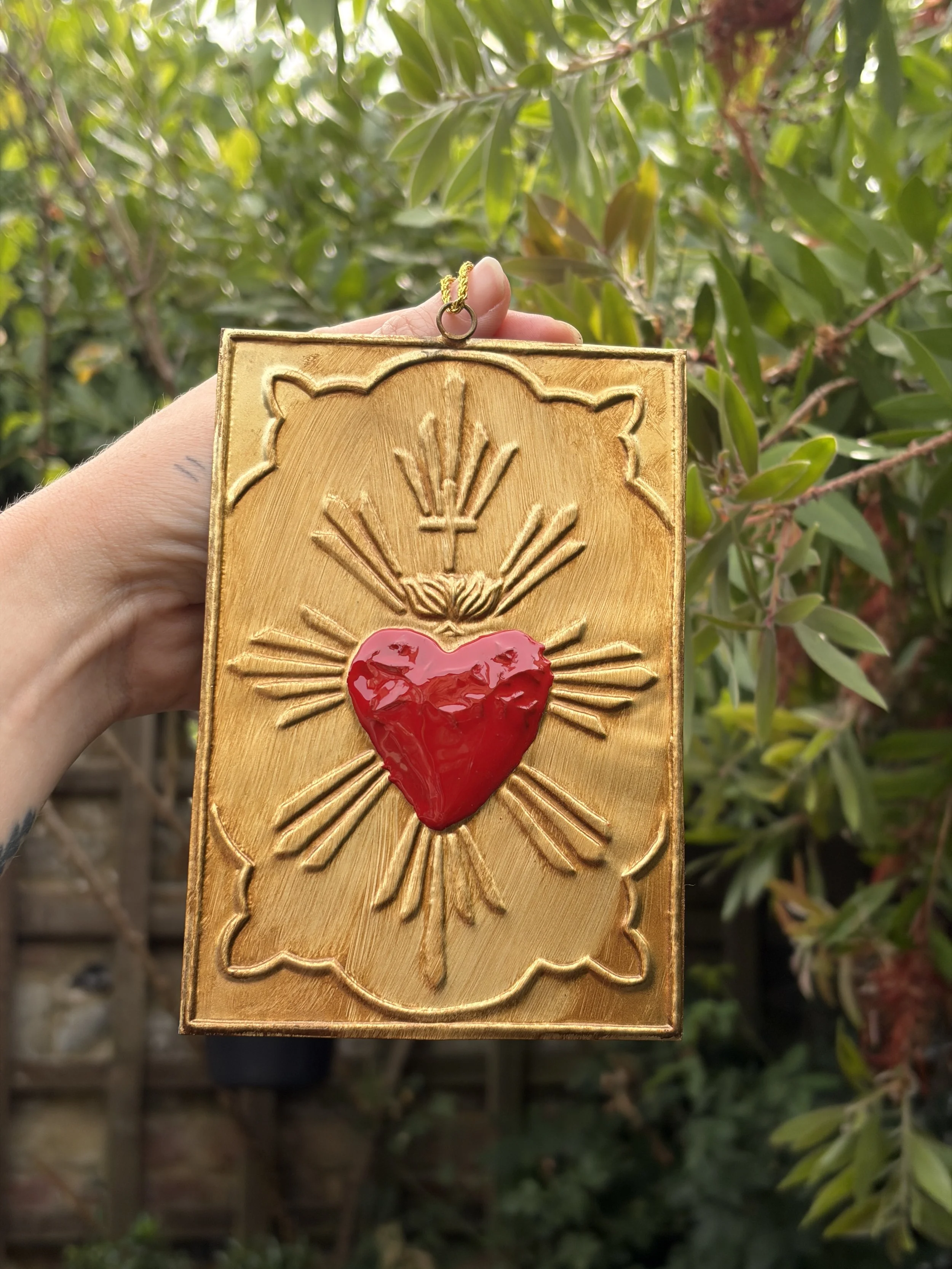Red Ex-Voto Sacred Heart Wall Décor
