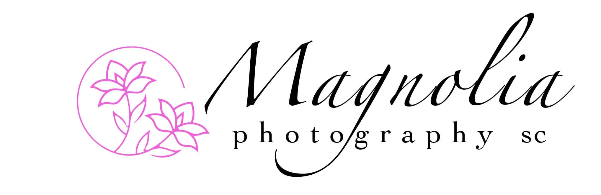 Logo for Madalina Photography Sketch of purple flowers with the text Madalina Photography SC in black cursive and serif fonts.