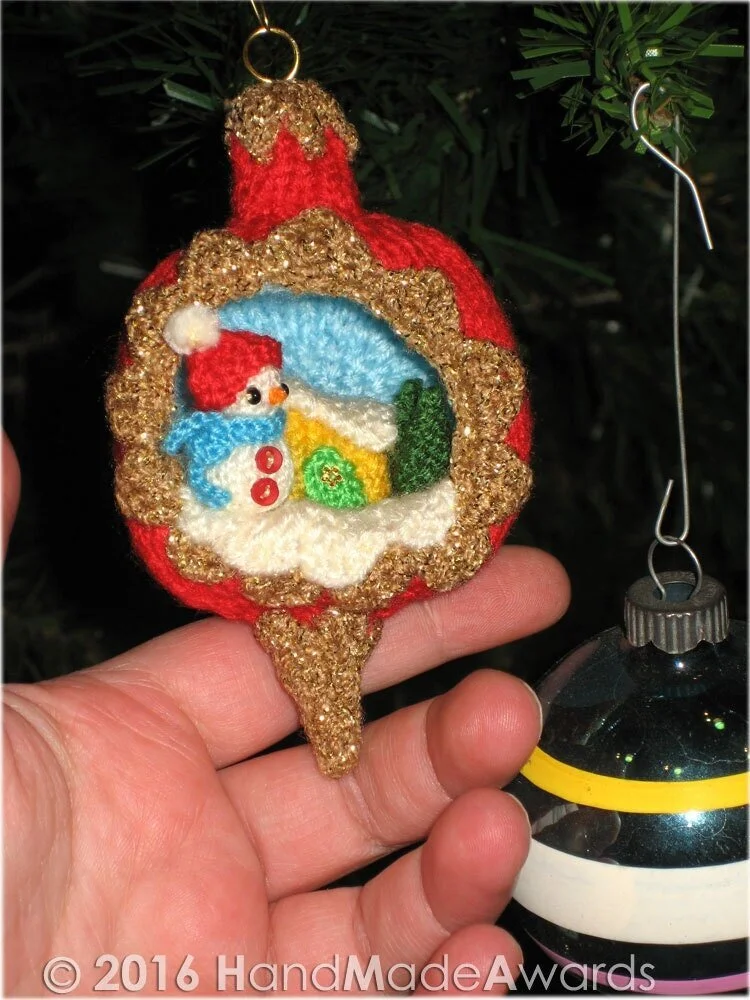 Christmas Red Elongated Diorama Ball Snowman OrnamentKnit PATTERN