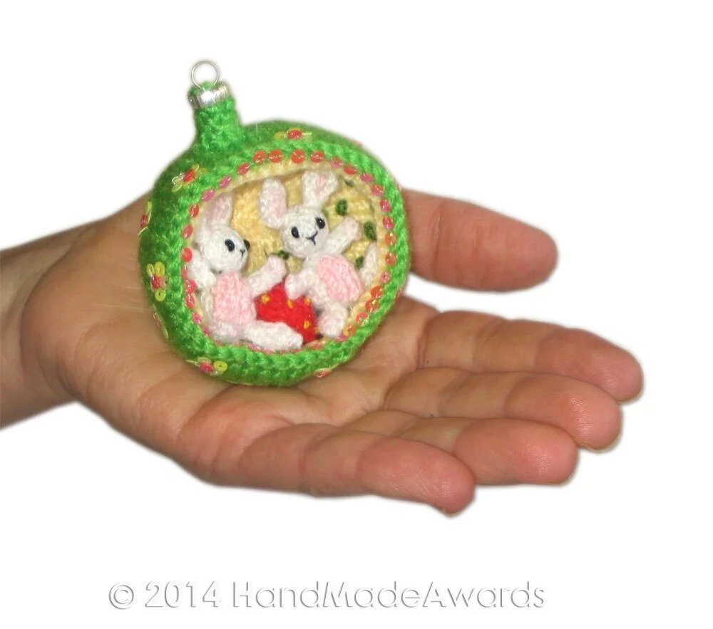 Easter Diorama Ball TWO little BUNNIES Ornament knit PATTERN