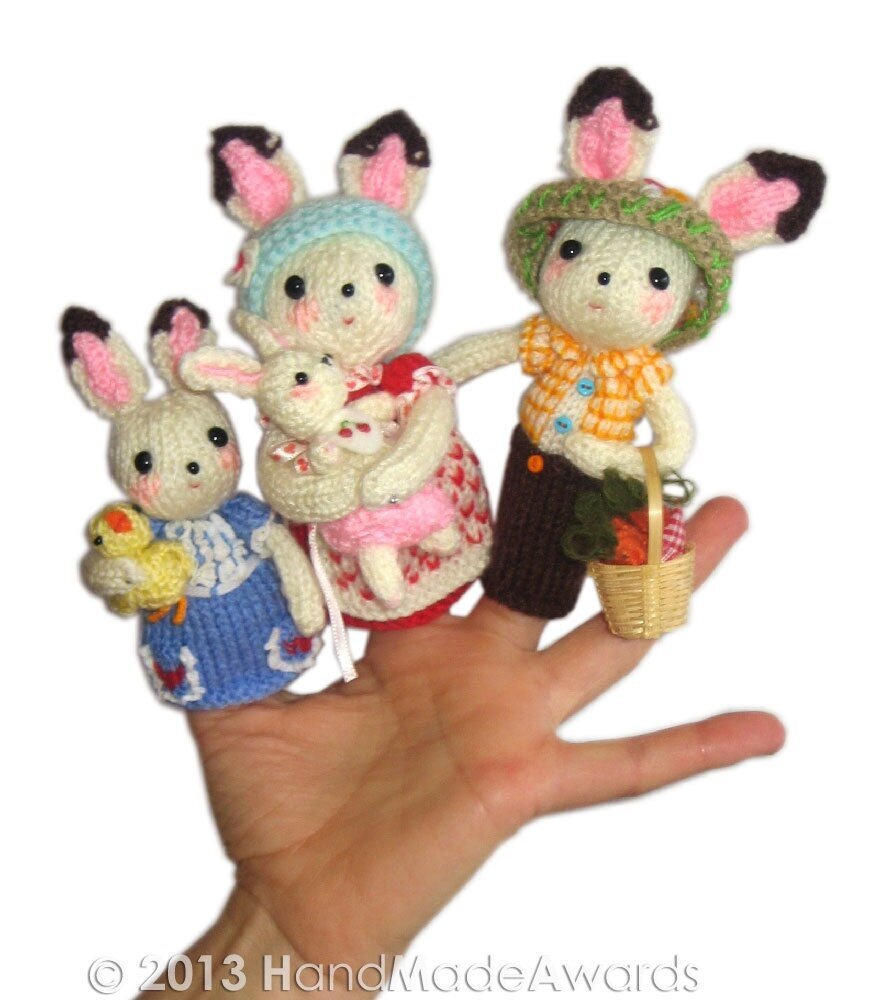 BUNNIES Family Finger PUPPETS knit PATTERN