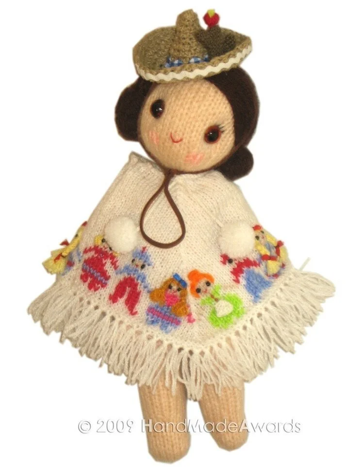 MEXICAN Doll with cute Poncho and Hat knit PATTERN