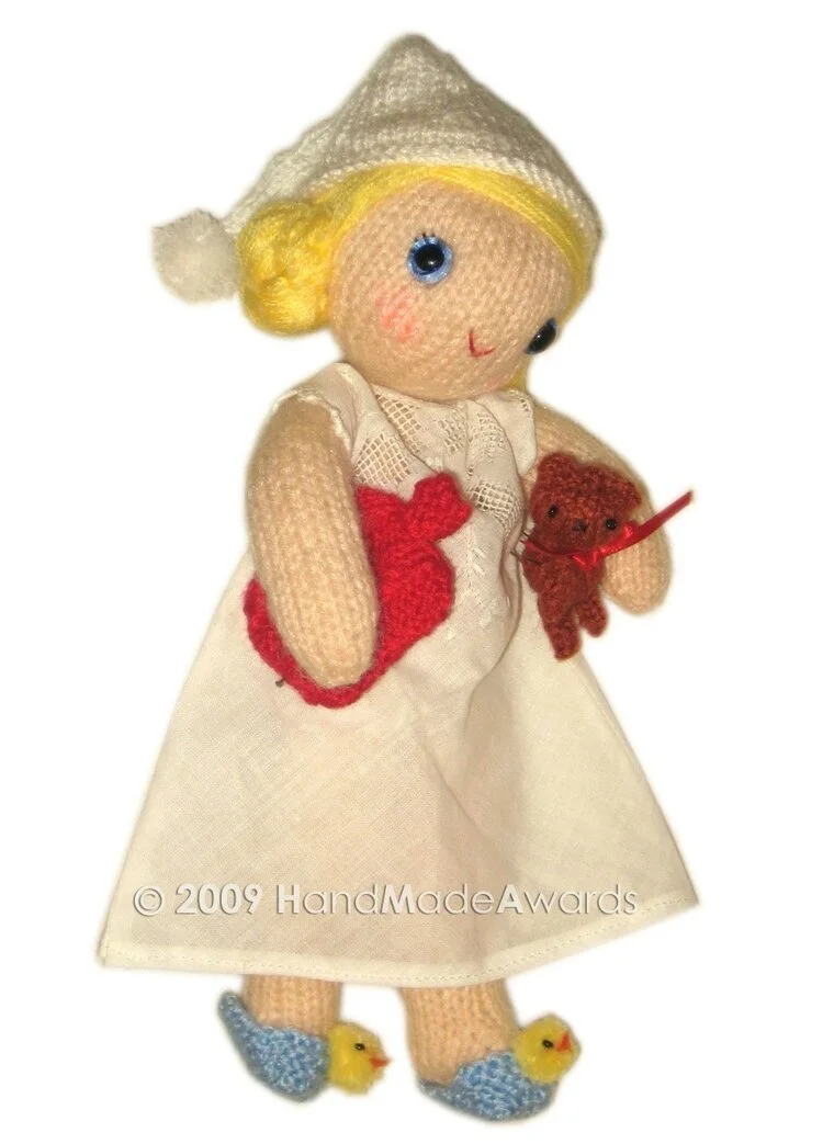 SLEEPER DOLL with hot Red Water Bag Knit PATTERN