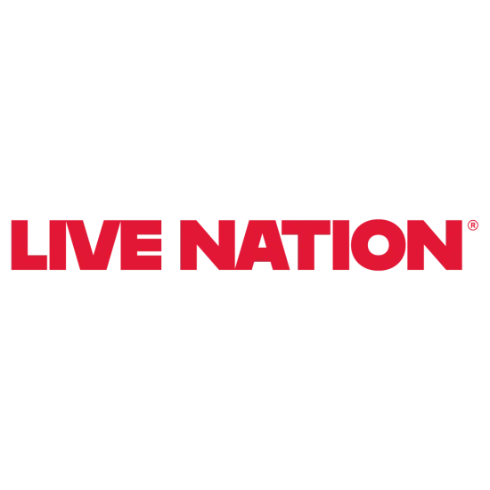 LOGO for Live Nation, a concert promotion company, with the words 'LIVE NATION' in bold red letters above the silhouette of a crowd raising their hands.