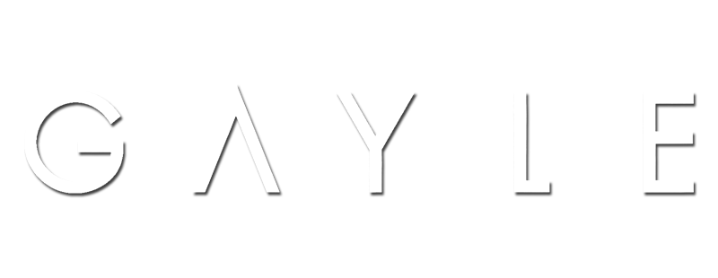 The word 'GAYLE' spelled out in white capital letters on a black background, with a stylized letter 'A'.