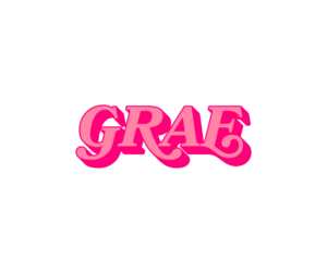 Pink text spelling 'GRAFE' with a decorative font on a black background