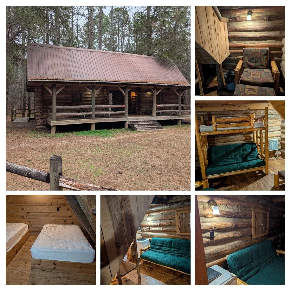 Collage of the Cabins at Watson Mill Bridge State Park highlighting the sleeping arrangements.