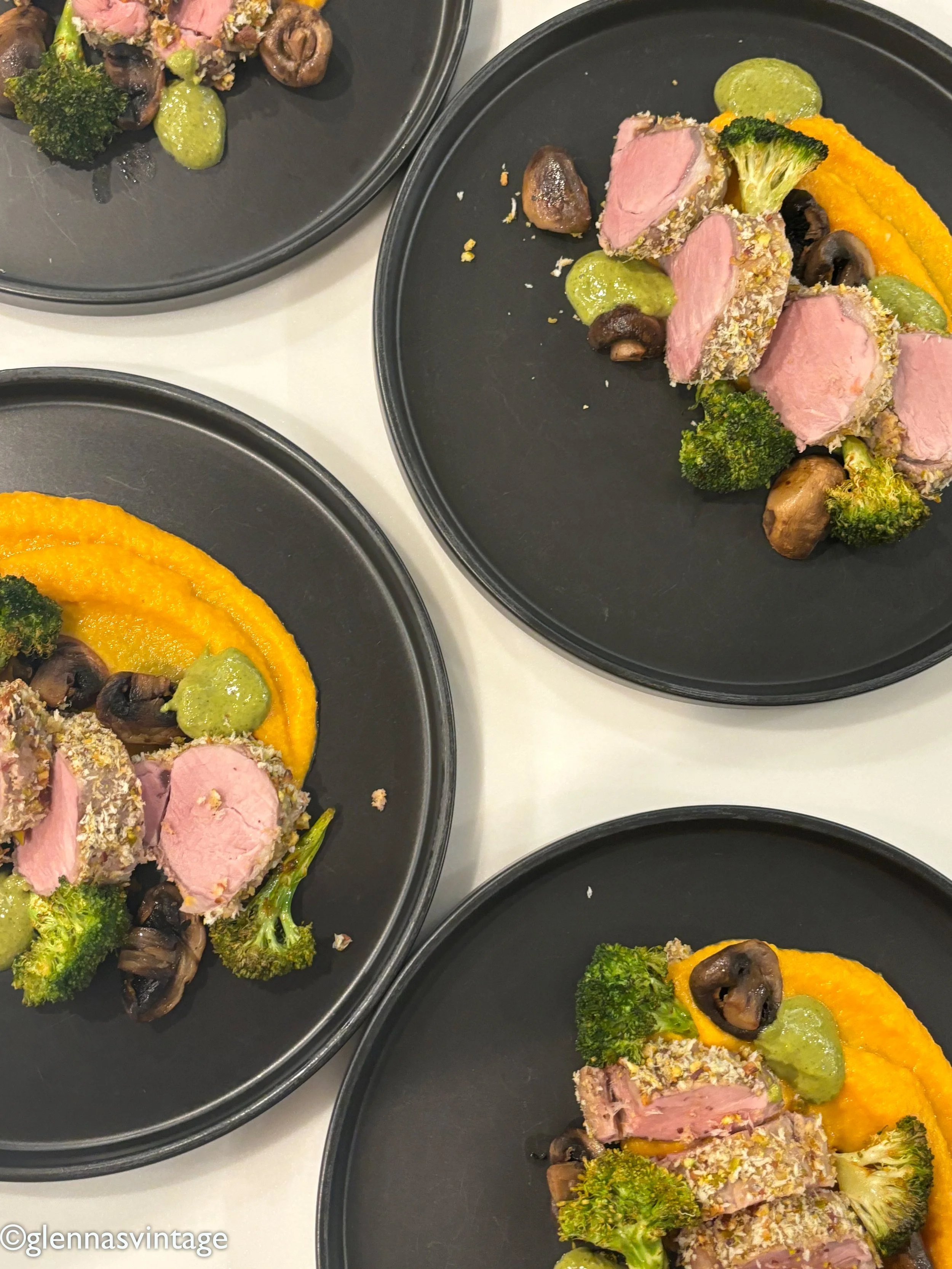 Pork loin pistachio crusted sweet potato puree mint pesto.jpg