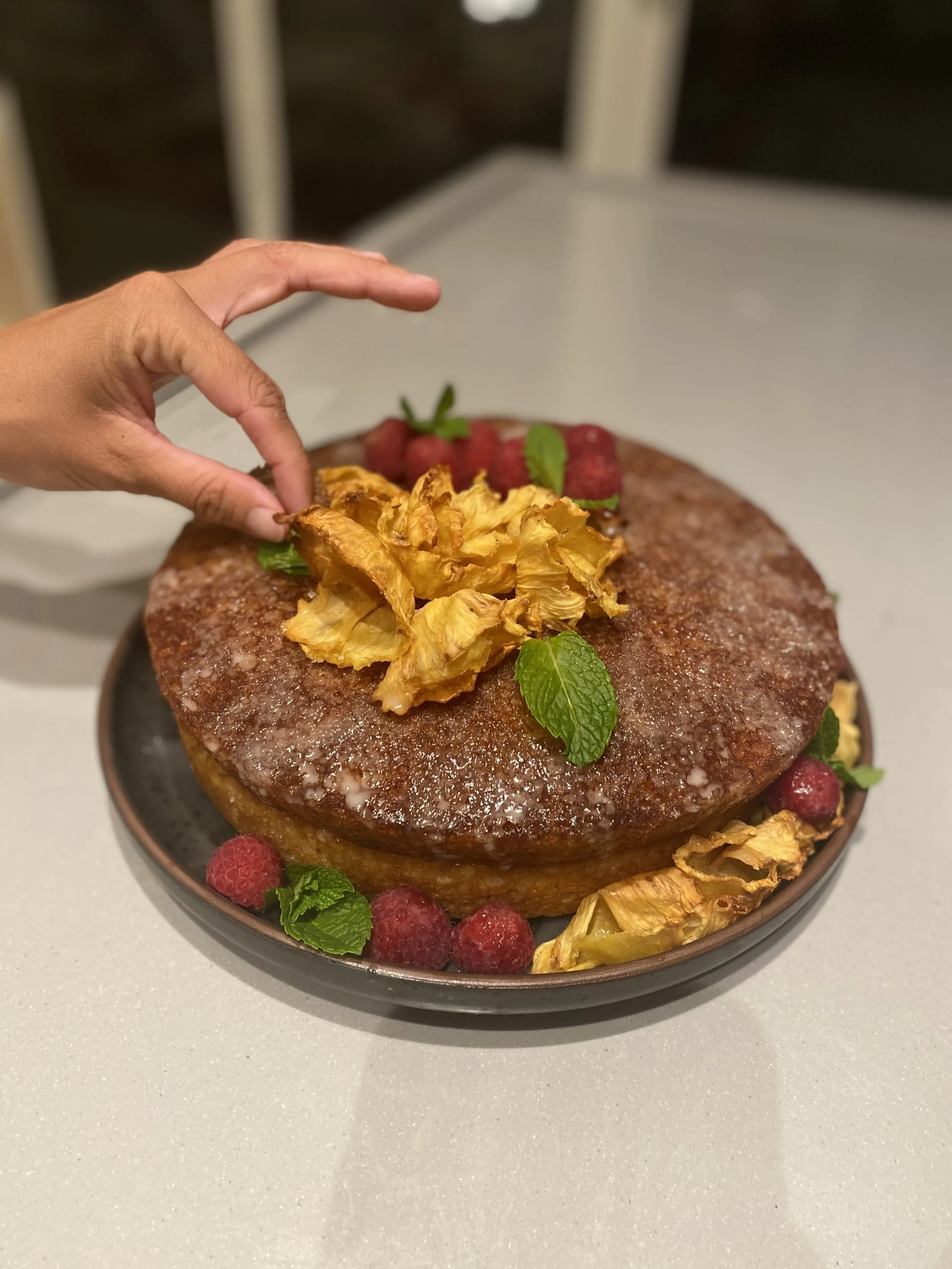 Pineapple rum cake plus flowers.jpg