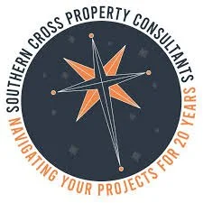 Logo of Southern Cross Property Consultants with a star compass, company name around it, and the slogan 'Navigating Your Projects for 20 Years'.