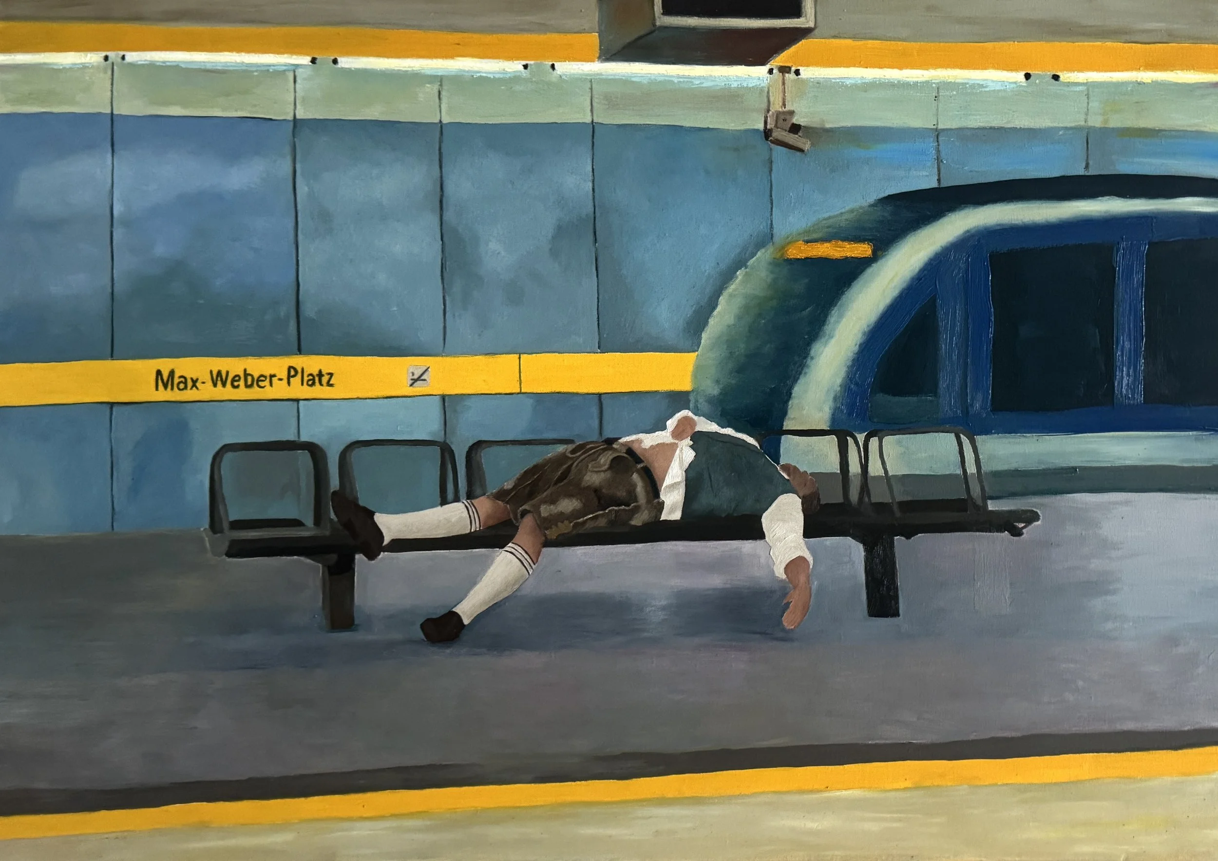 VERKAUFT - "Schlafender Mann in Lederhose", 100x80 cm