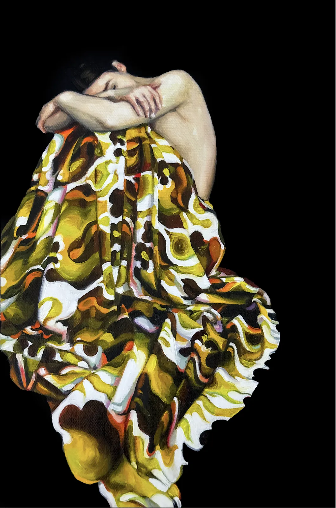 MINI GOLDEN O'KEEFE FABRIC, 
Oil on linen canvas panel
30 x 20cm