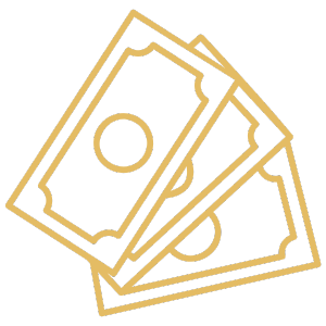 Three stylized dollar bills overlapping, black background.