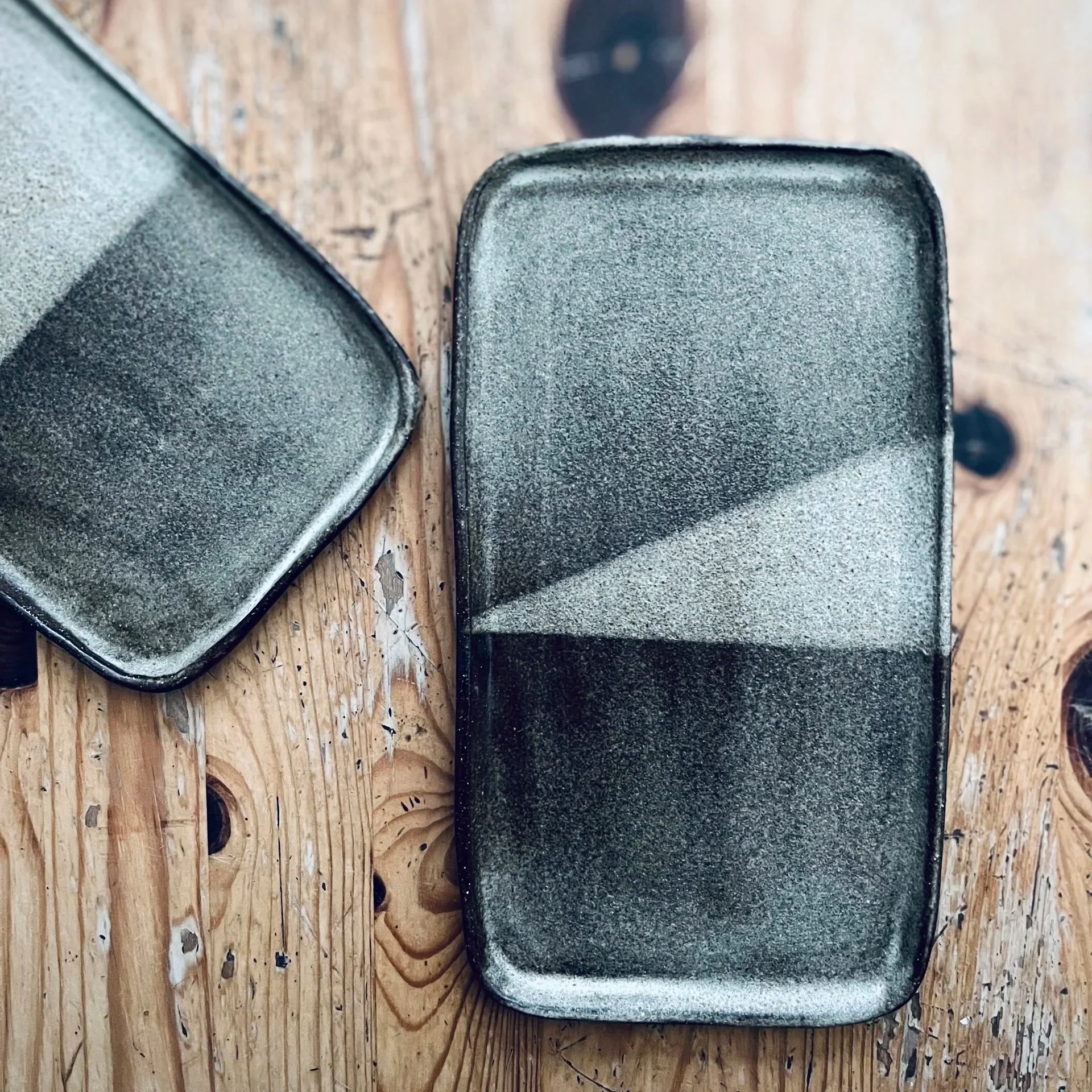 Rectangle Plate - Oatmeal glaze on Black clay