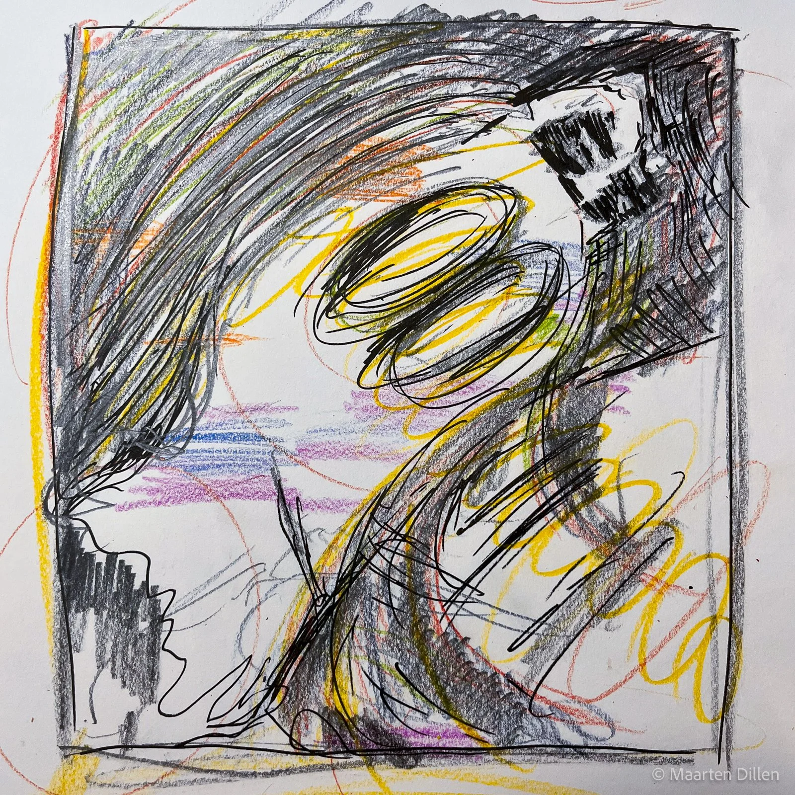 Sketch "ghost 2", 2025, colored pencils, graphite and pen on paper - dimensions (35cm x 35cm)