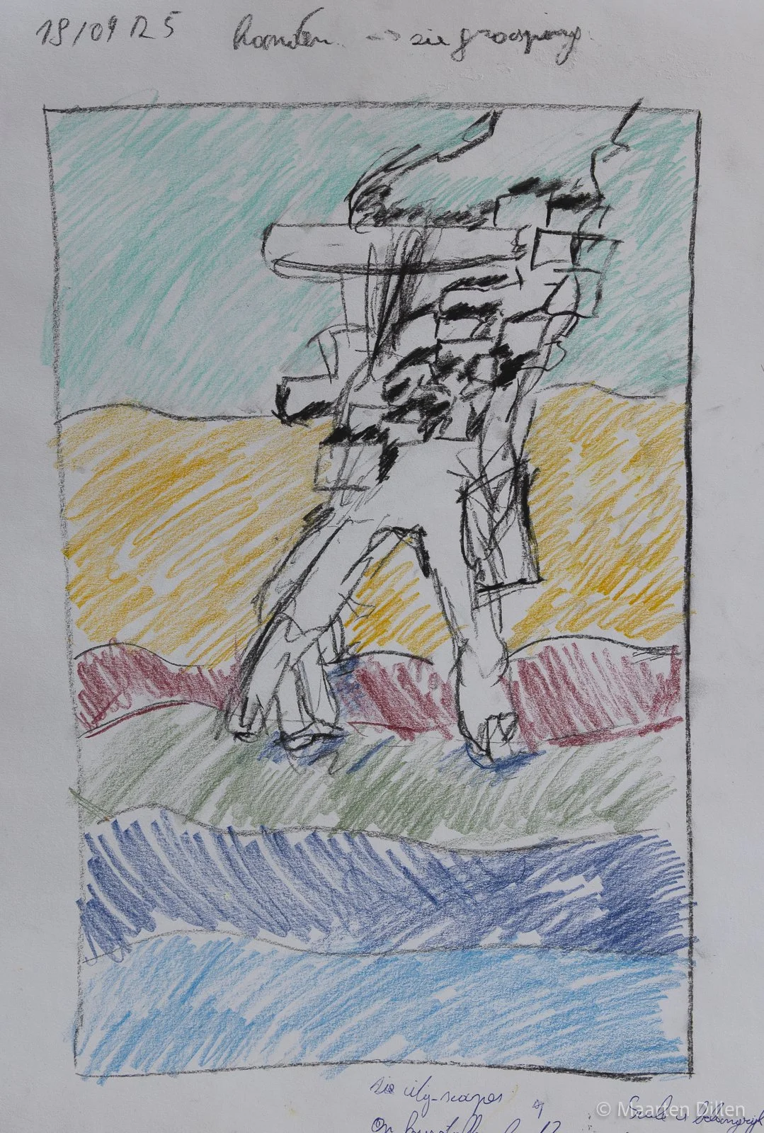 Sketch "grasping", 2026, colored pencils and graphite on paper - dimensions (50cm x 35cm)