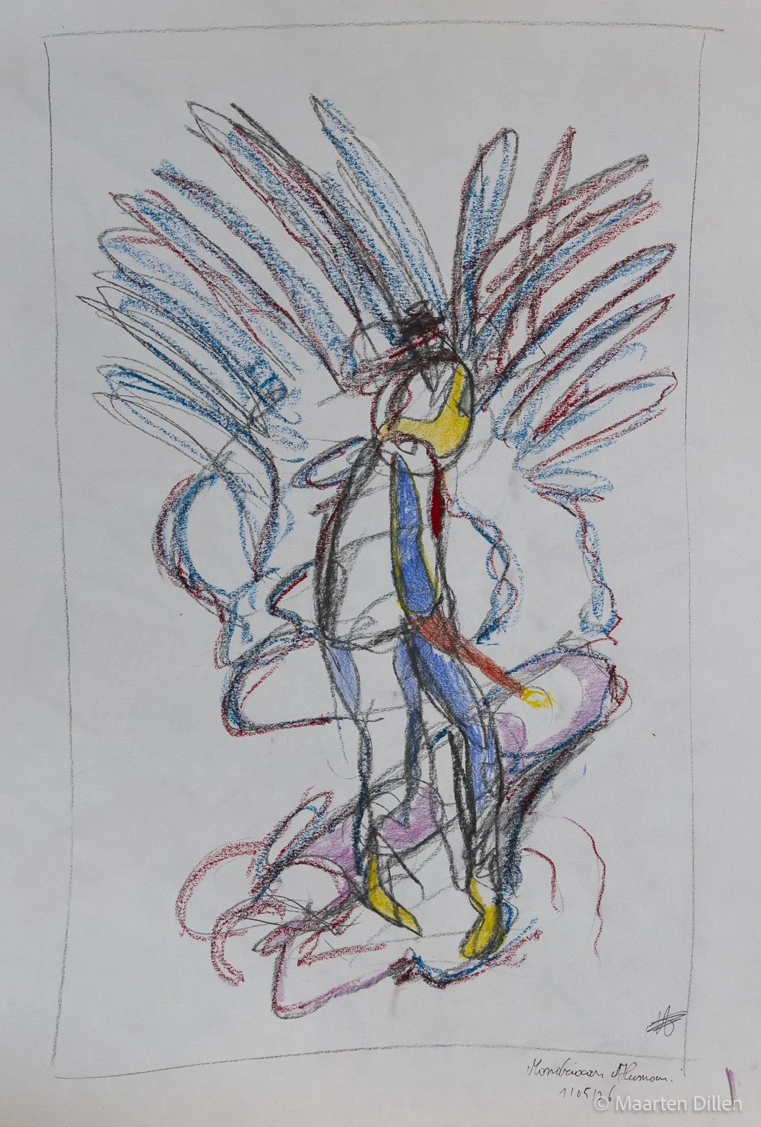 Sketch "Mondriaan Human", 2026, colored pencils and graphite on paper - dimensions (50cm x 35cm)