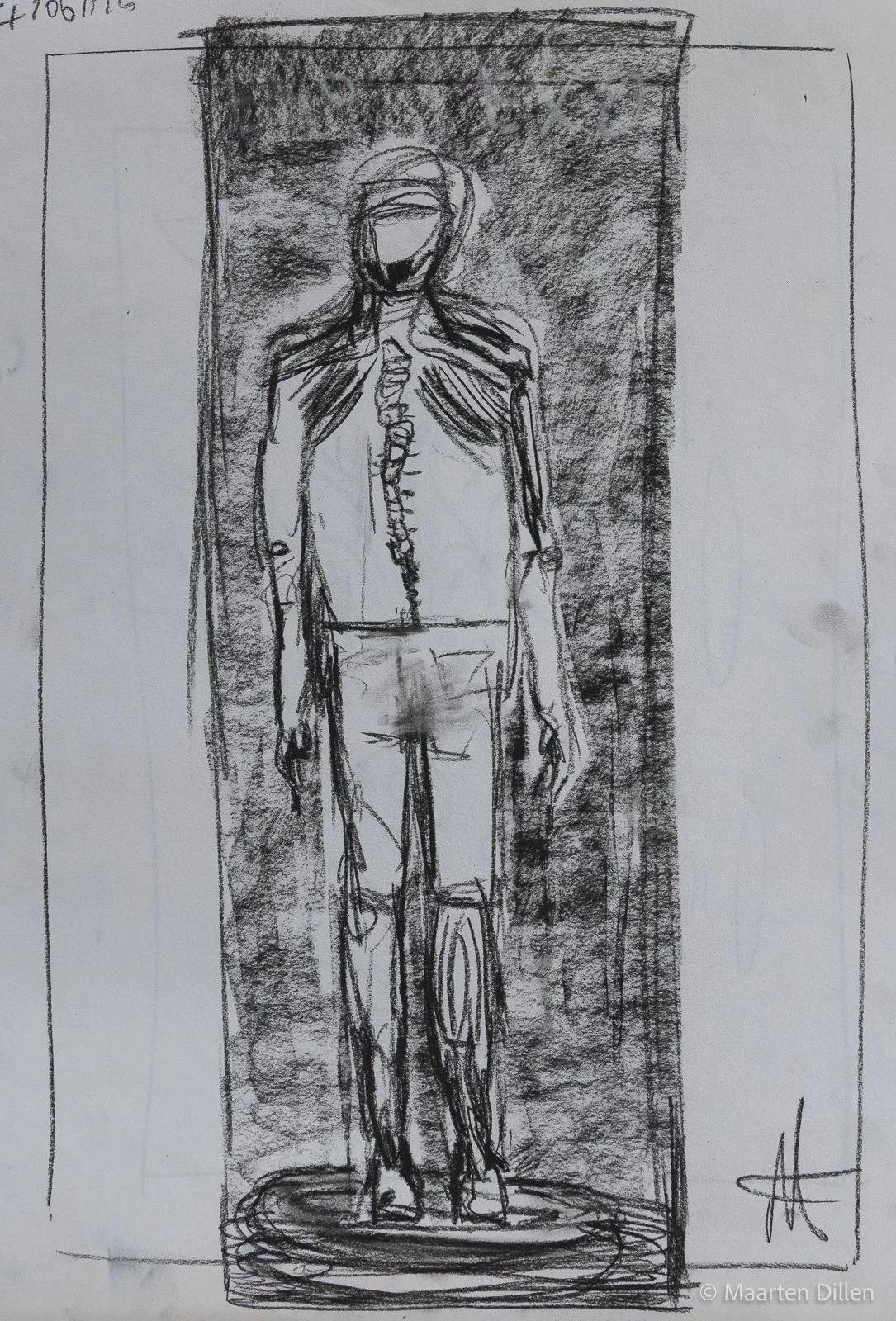 Sketch "Roots and Skeletons", 2026, colored pencils and graphite on paper - dimensions (50cm x 35cm)