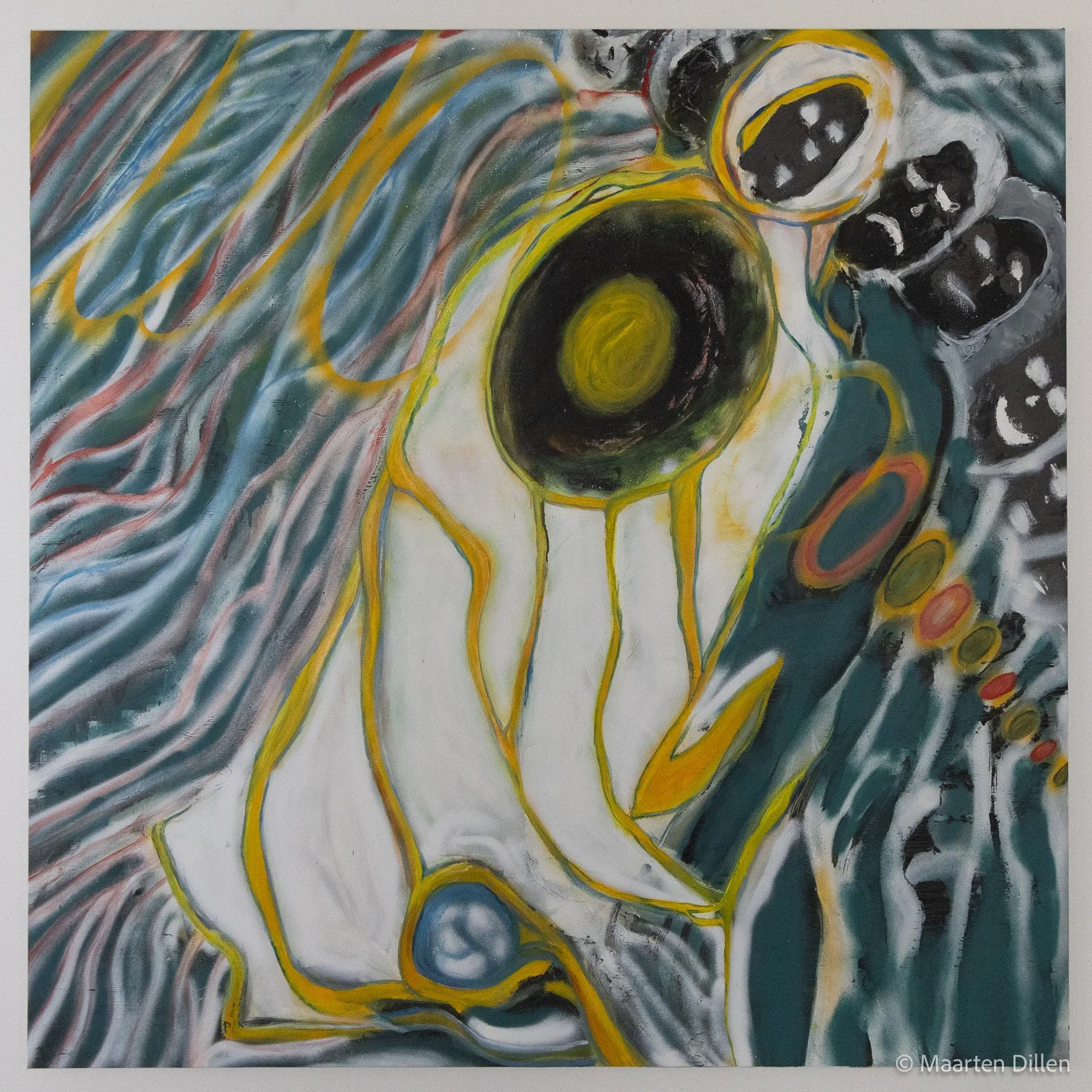 There is a lot in emptiness, 2025, 
Acrylics, inks, oil paints  and spray paint on canvas — dimensions [140cm x 140cm]