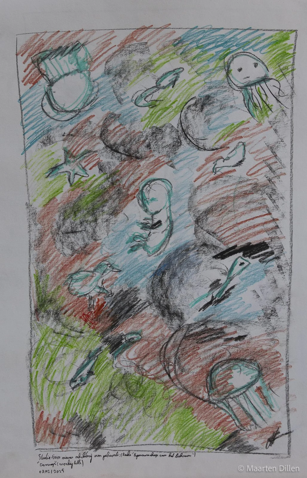 Sketch "Oersoep", 2026, colored pencils and graphite on paper - dimensions (50cm x 35cm)