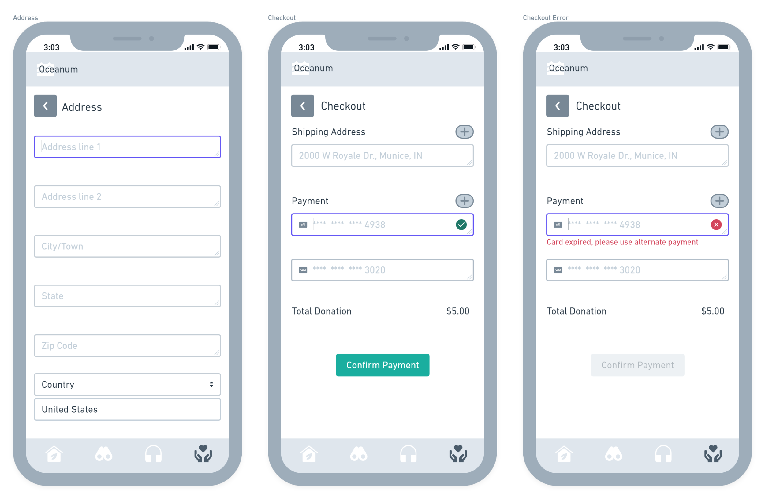 Low-fidelity donate checkout
