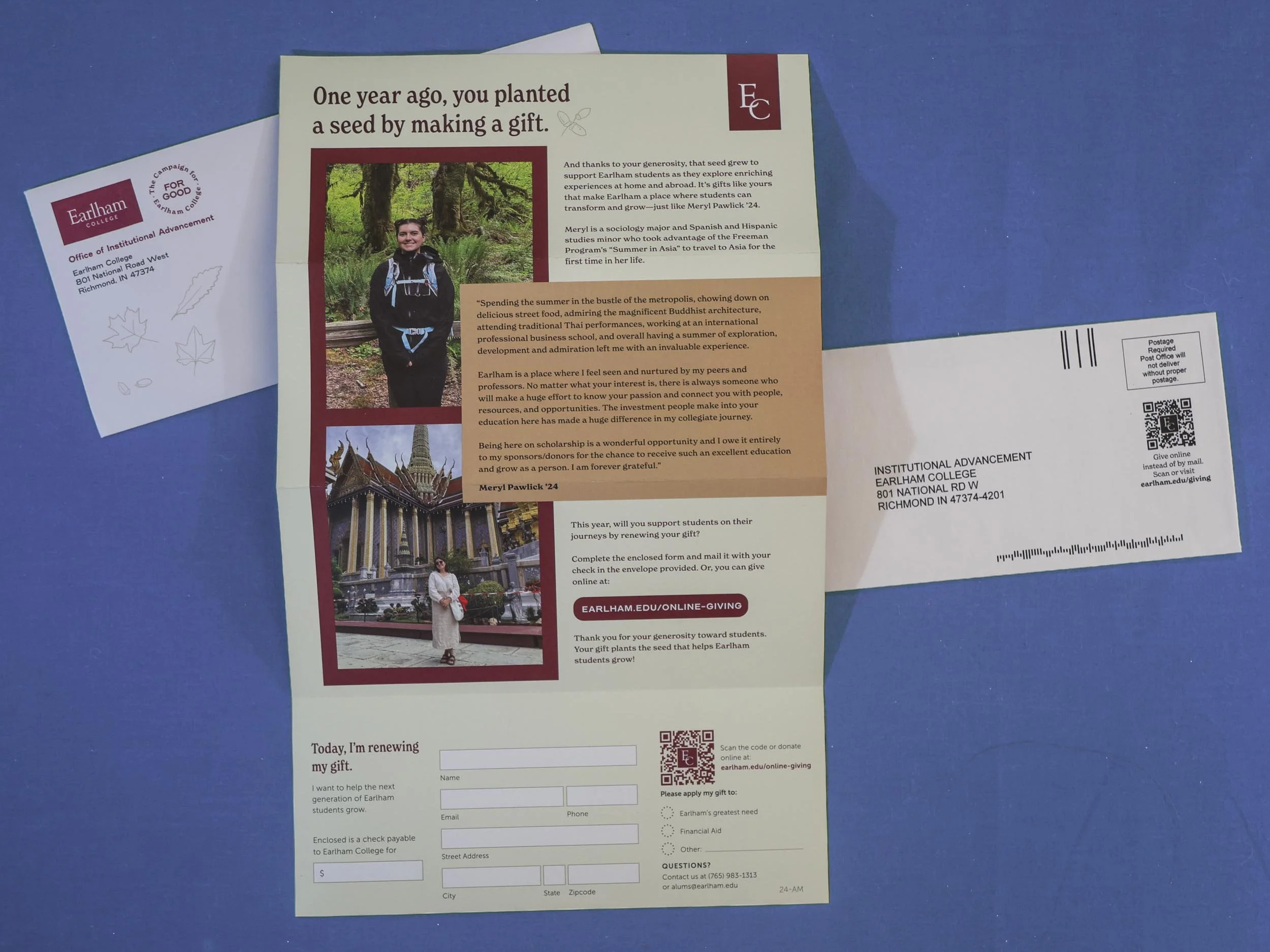 Front side with a letter and perforated return card