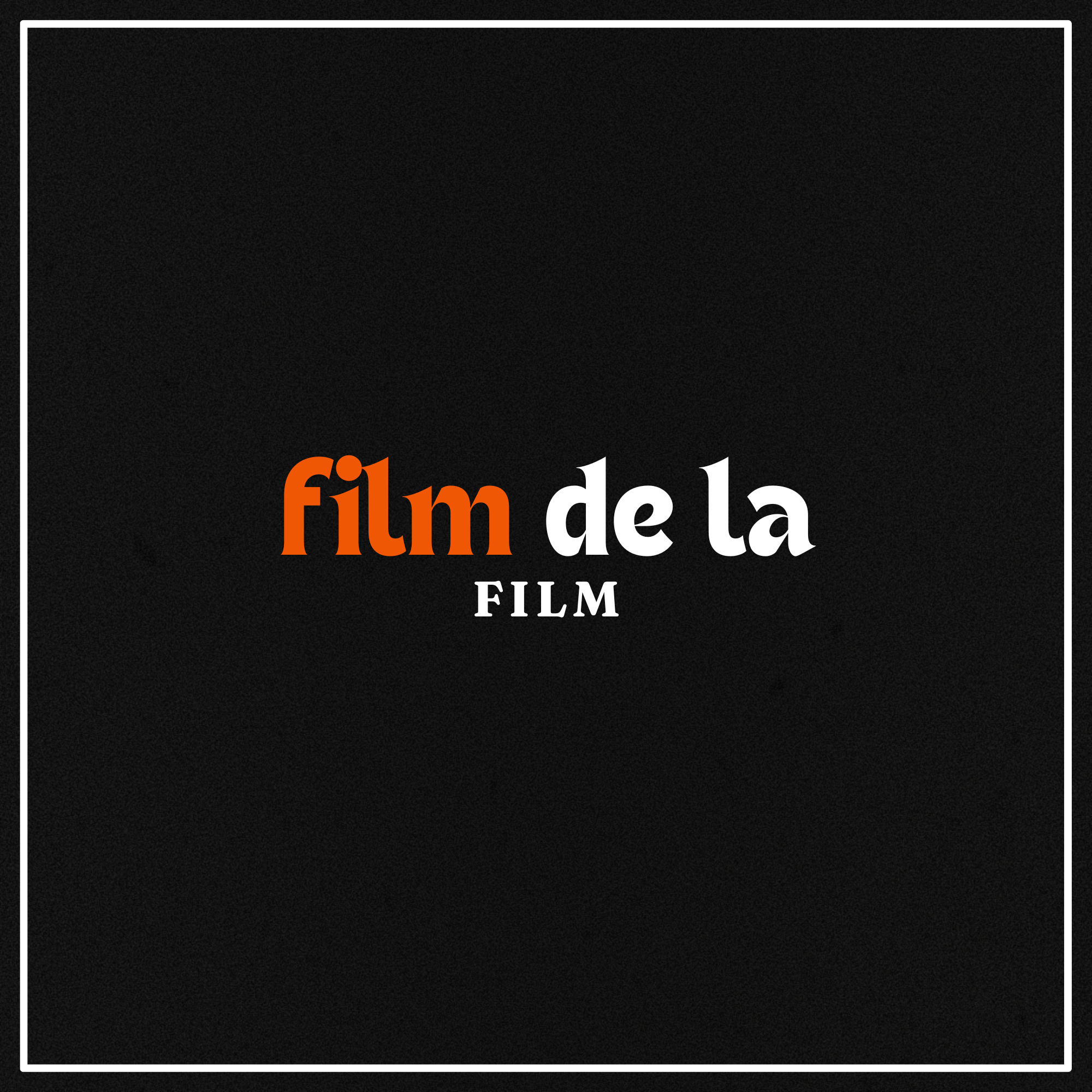 Cover of a book or sign with the words "film de la" in large font, with "film" in orange and the rest in white, on a black background.