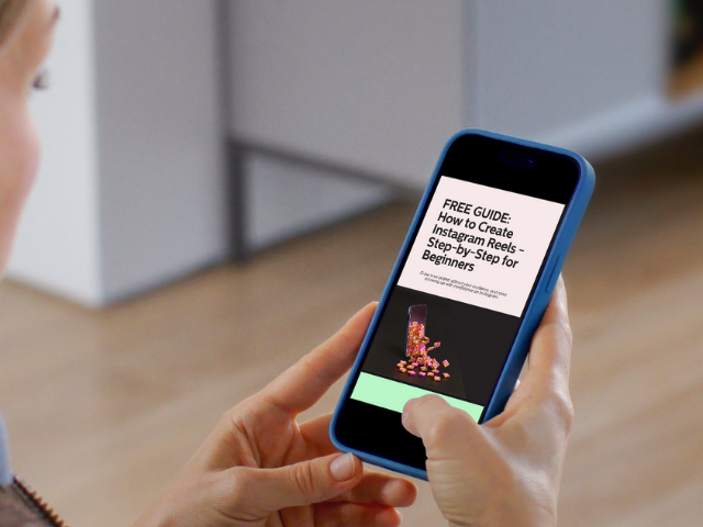 Example of a lead magnet displayed on a smartphone screen showing a free Instagram Reels guide for beginners.