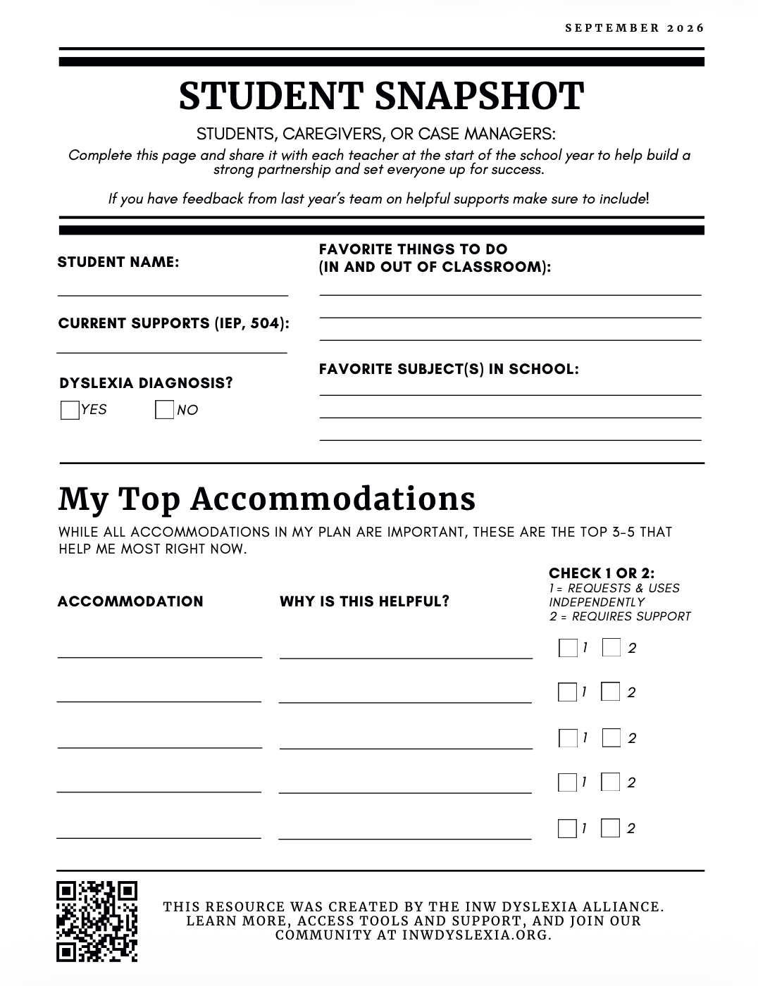 Student Snapshot + Classroom Supports - Sept 2026